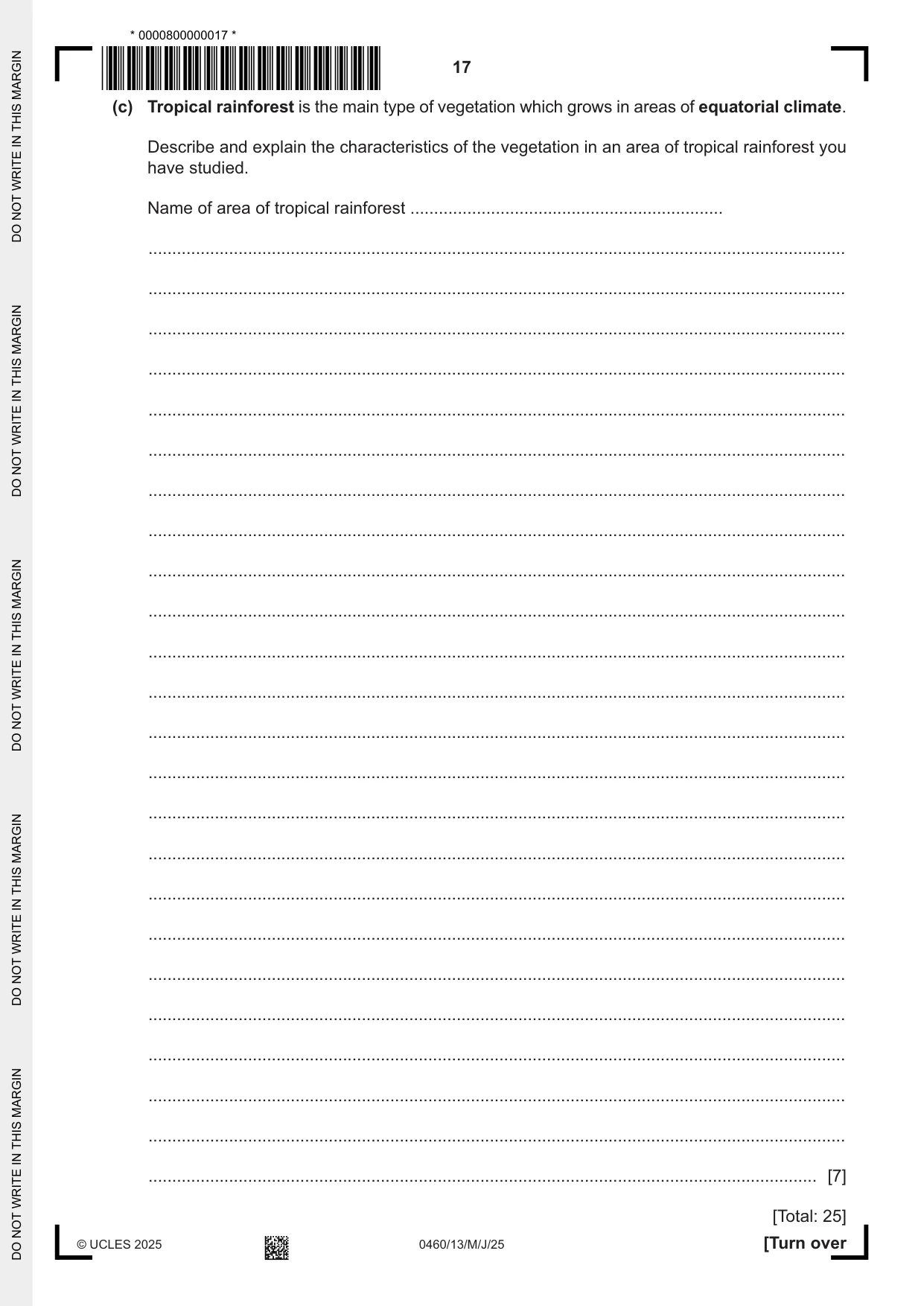 Cambridge IGCSE Geography 0460 2025 May/June Paper 1 · Variant 3 question paper, page 17 of 28