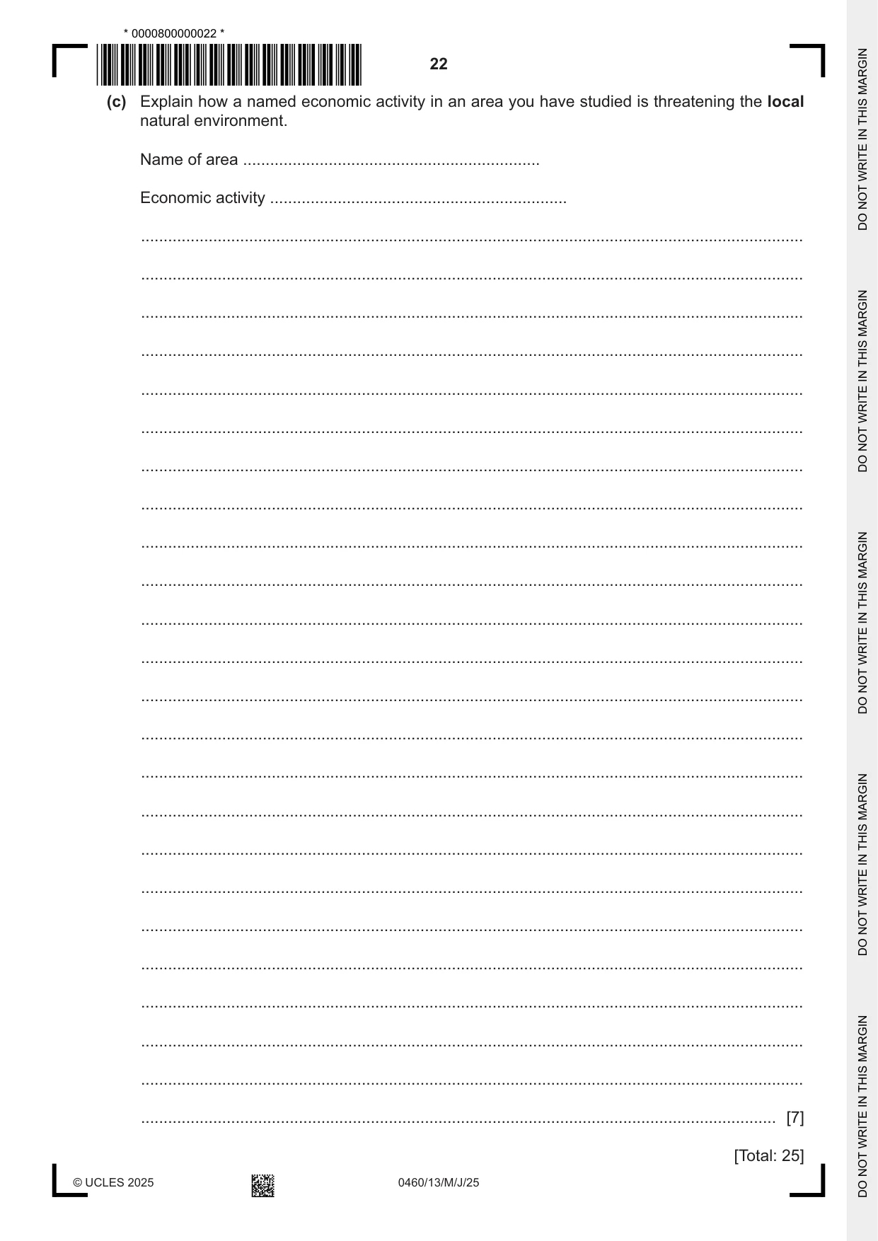 Cambridge IGCSE Geography 0460 2025 May/June Paper 1 · Variant 3 question paper, page 22 of 28