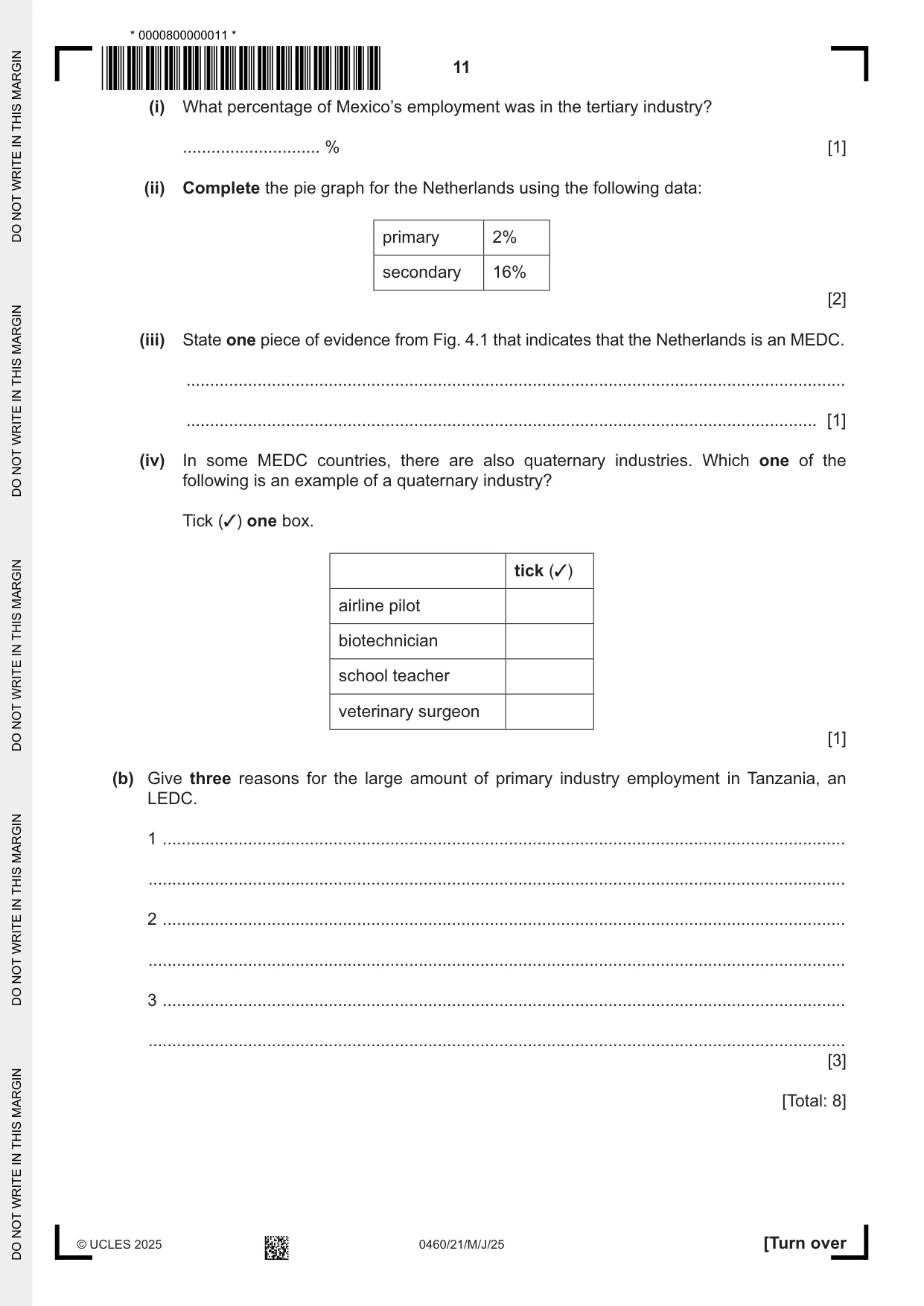 Cambridge IGCSE Geography 0460 2025 May/June Paper 2 · Variant 1 question paper, page 11 of 16