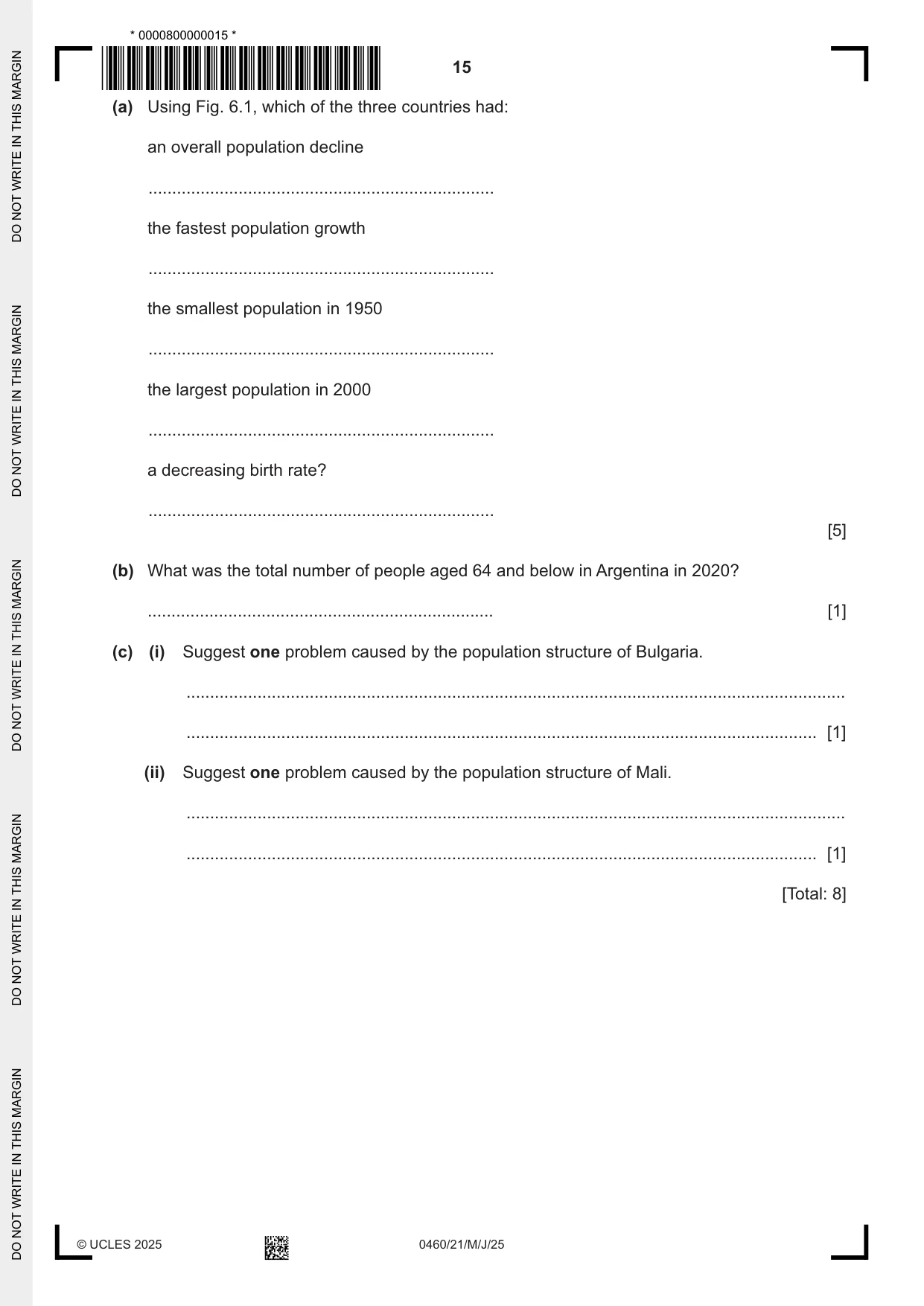 Cambridge IGCSE Geography 0460 2025 May/June Paper 2 · Variant 1 question paper, page 15 of 16