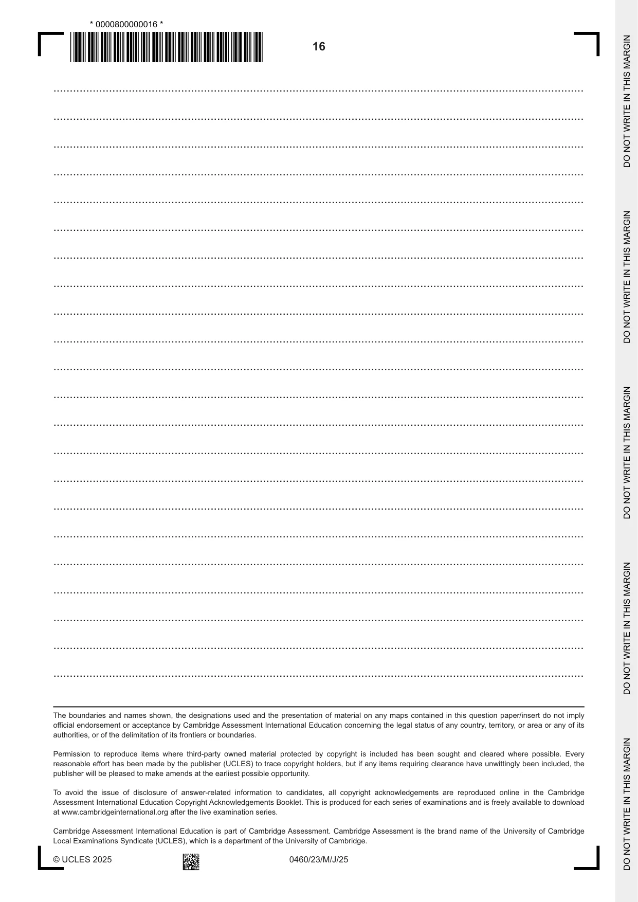 Cambridge IGCSE Geography 0460 2025 May/June Paper 2 · Variant 3 question paper, page 16 of 16