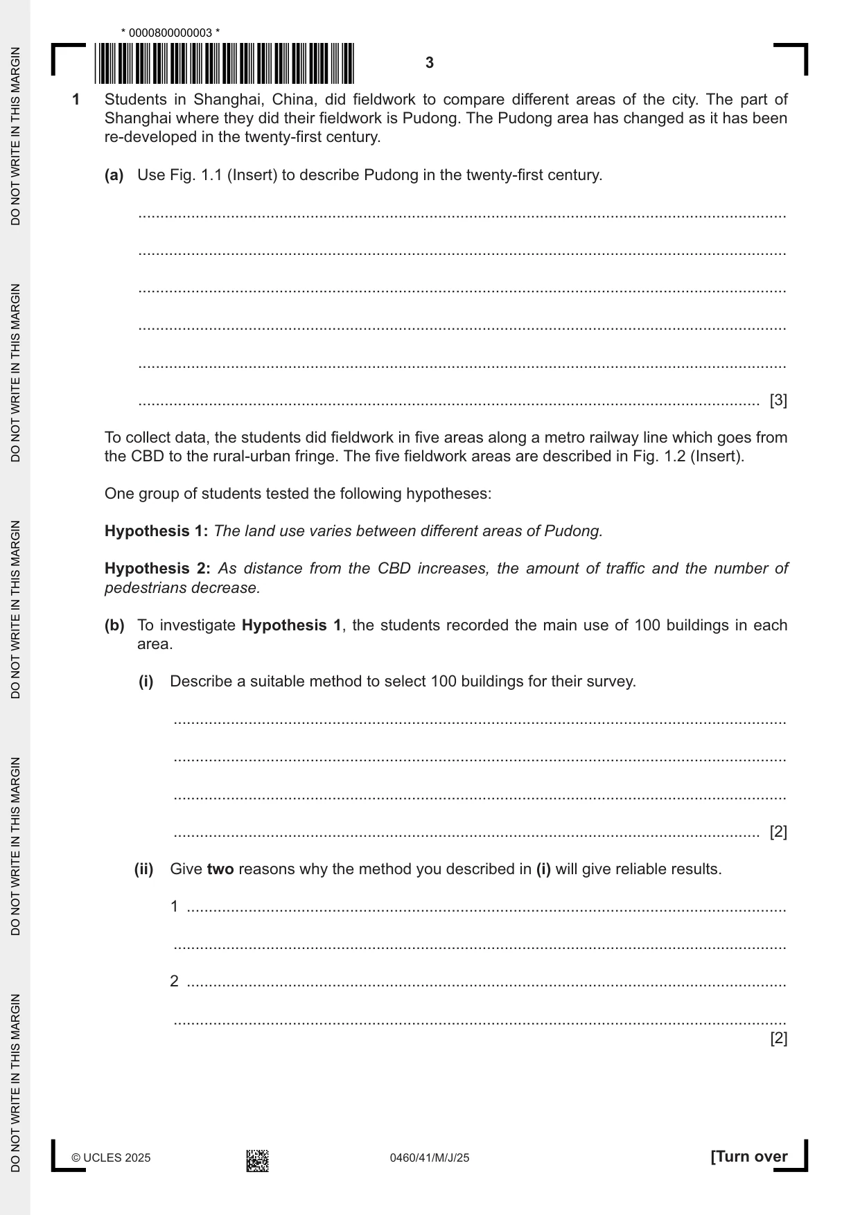 Cambridge IGCSE Geography 0460 2025 May/June Paper 4 · Variant 1 question paper, page 3 of 16