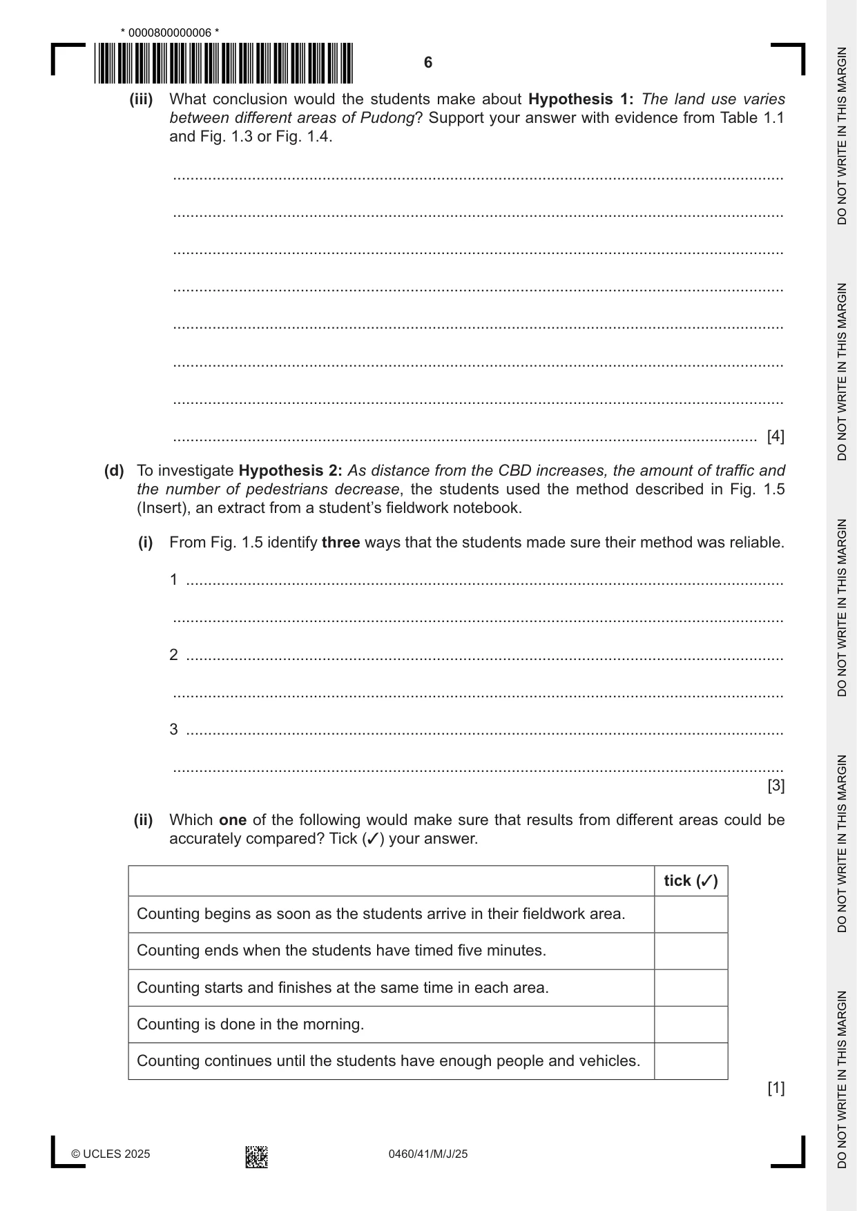 Cambridge IGCSE Geography 0460 2025 May/June Paper 4 · Variant 1 question paper, page 6 of 16