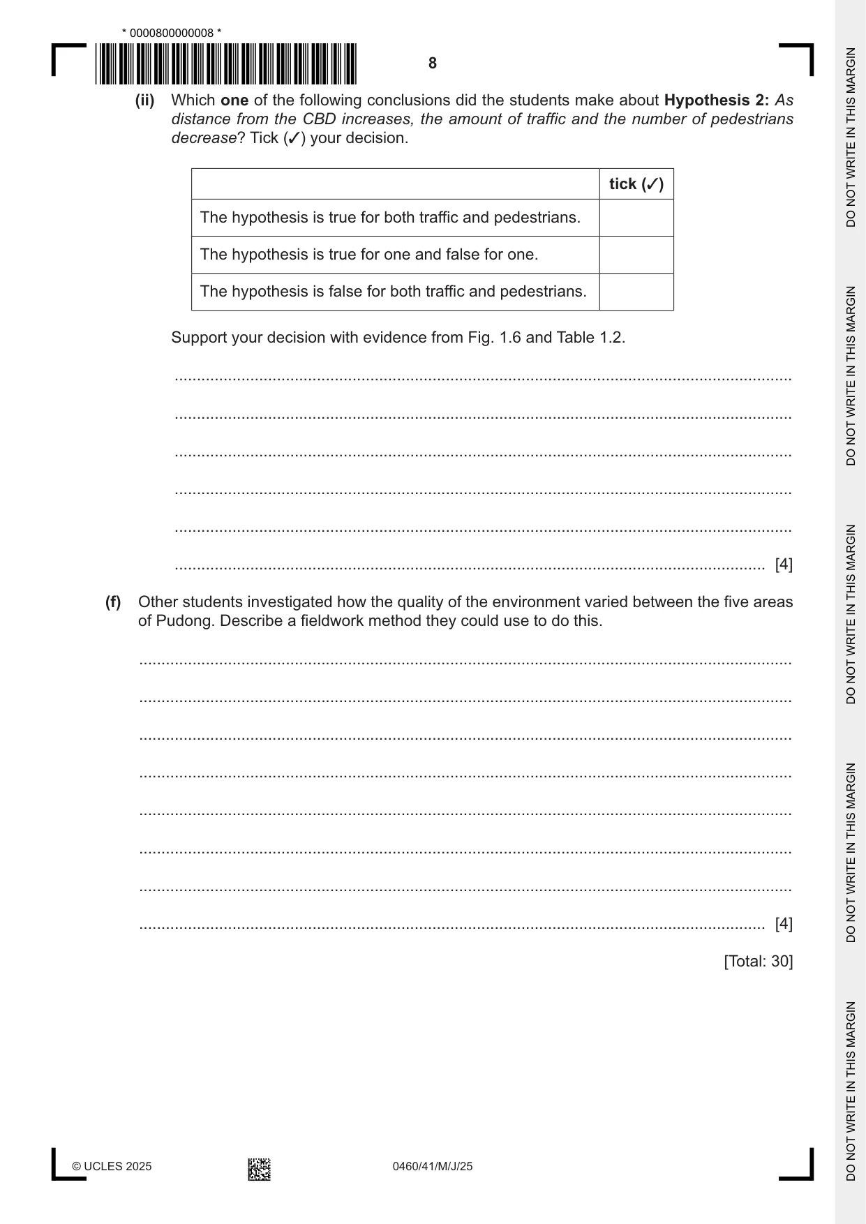Cambridge IGCSE Geography 0460 2025 May/June Paper 4 · Variant 1 question paper, page 8 of 16