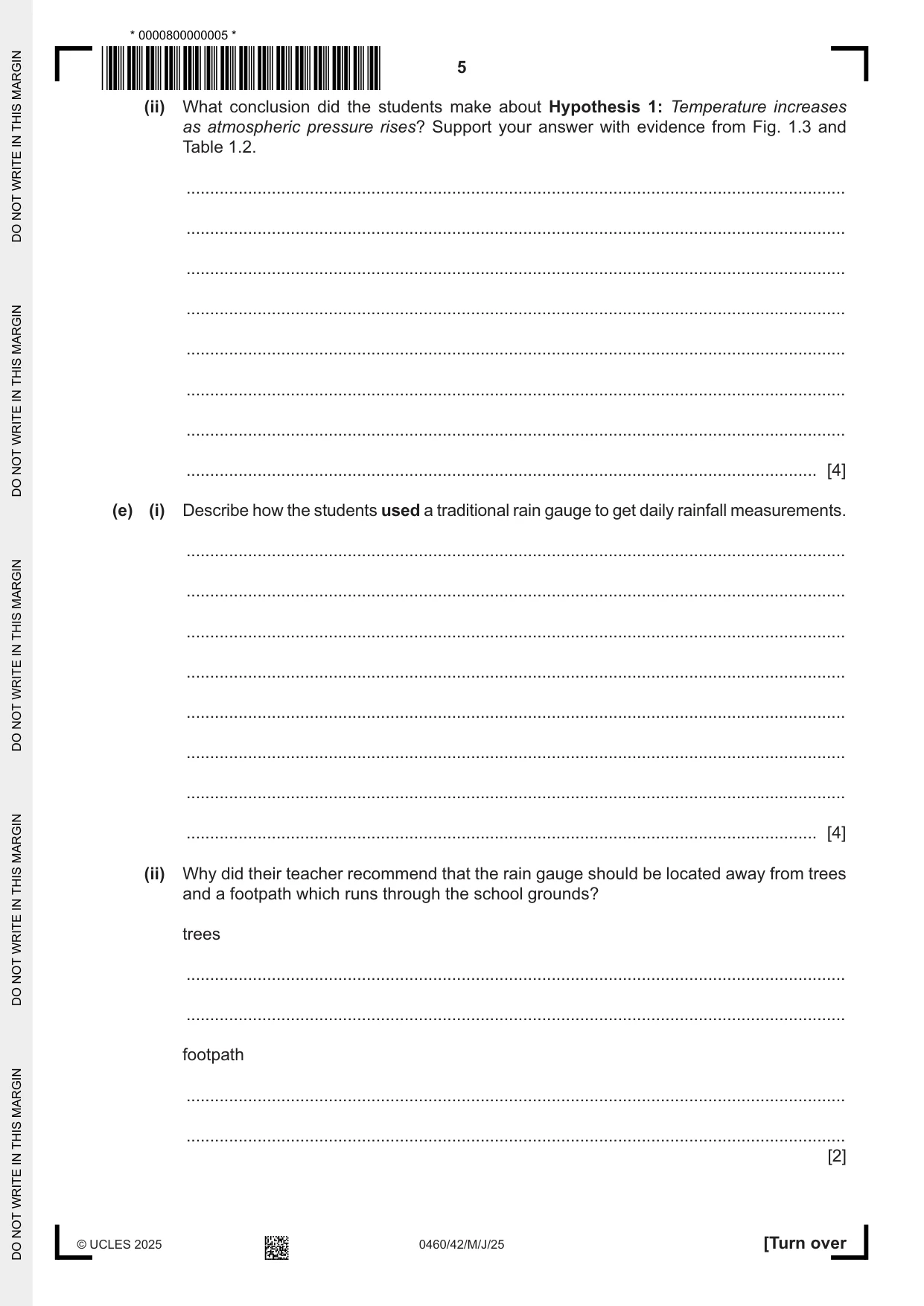 Cambridge IGCSE Geography 0460 2025 May/June Paper 4 · Variant 2 question paper, page 5 of 16