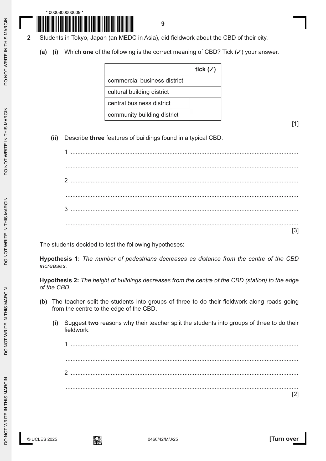 Cambridge IGCSE Geography 0460 2025 May/June Paper 4 · Variant 2 question paper, page 9 of 16