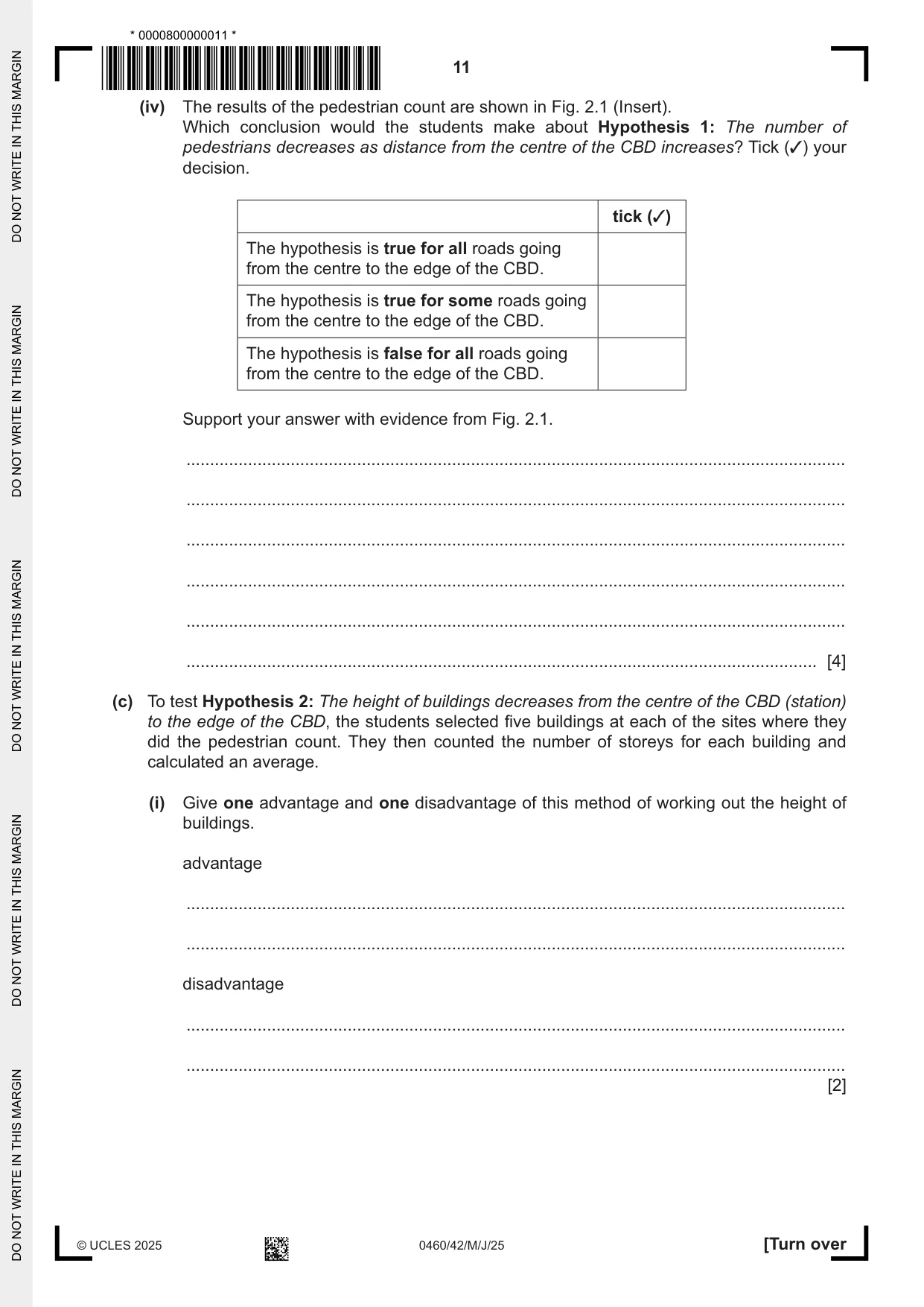 Cambridge IGCSE Geography 0460 2025 May/June Paper 4 · Variant 2 question paper, page 11 of 16