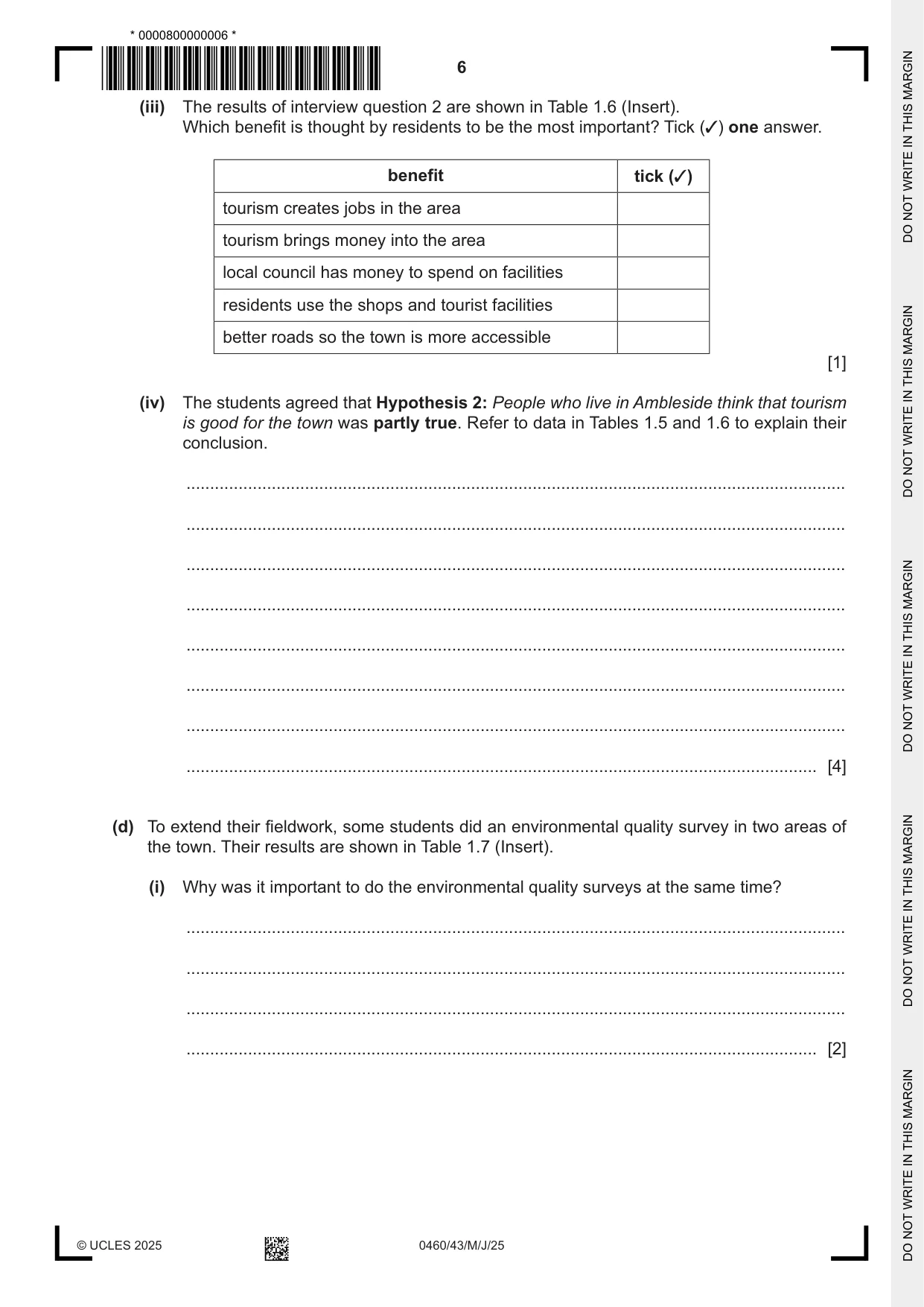 Cambridge IGCSE Geography 0460 2025 May/June Paper 4 · Variant 3 question paper, page 6 of 16