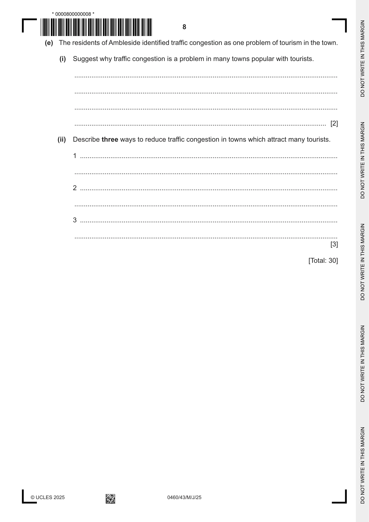 Cambridge IGCSE Geography 0460 2025 May/June Paper 4 · Variant 3 question paper, page 8 of 16