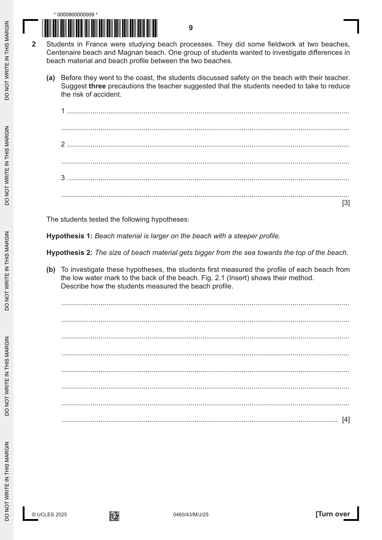 Cambridge IGCSE Geography 0460 2025 May/June Paper 4 · Variant 3 question paper, page 9 of 16