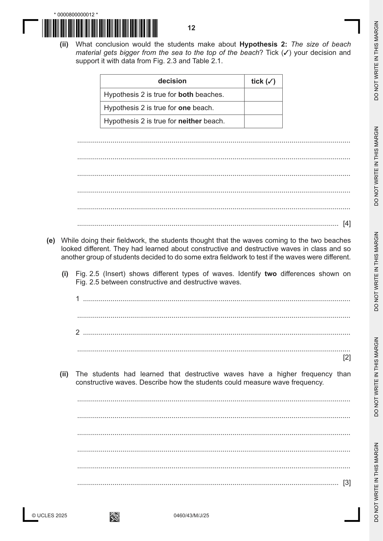 Cambridge IGCSE Geography 0460 2025 May/June Paper 4 · Variant 3 question paper, page 12 of 16