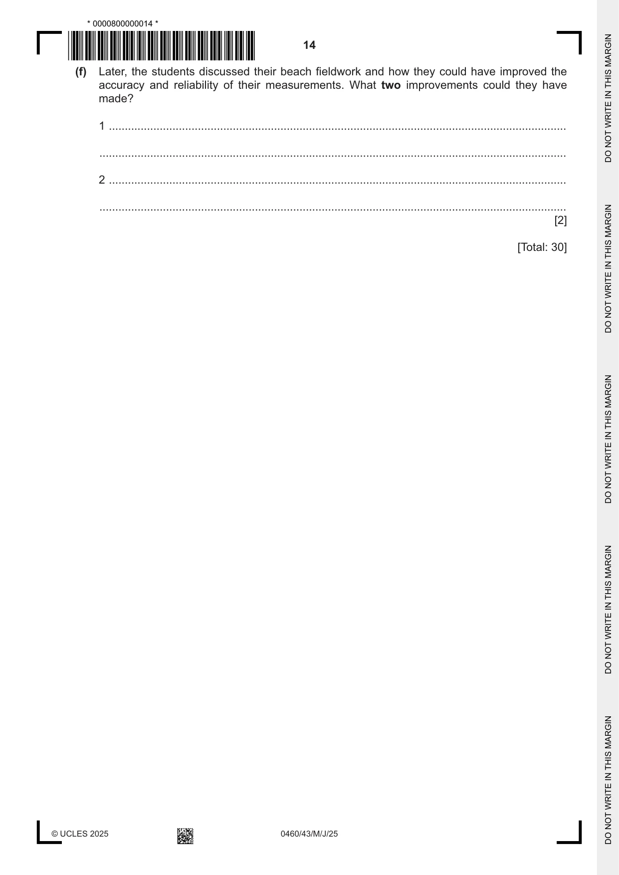 Cambridge IGCSE Geography 0460 2025 May/June Paper 4 · Variant 3 question paper, page 14 of 16