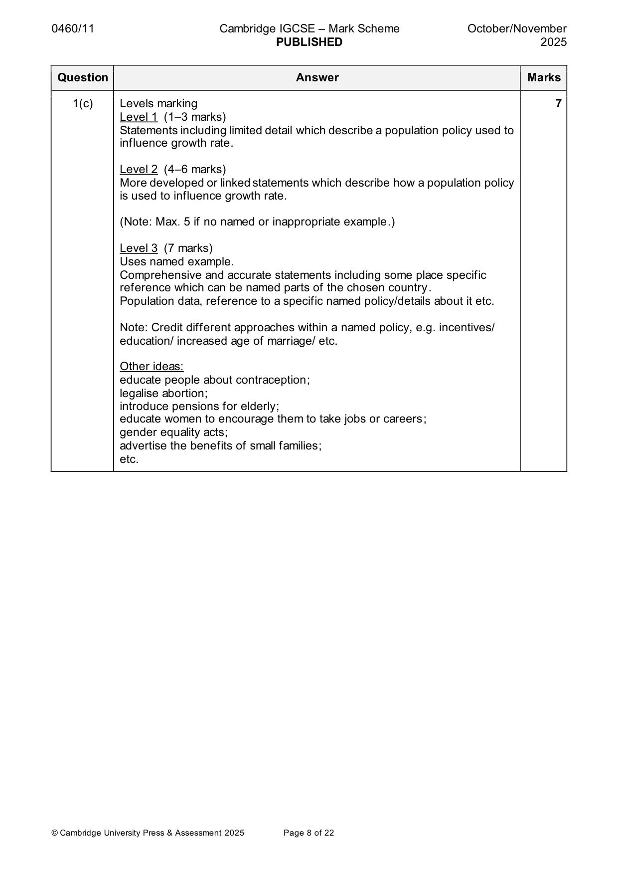 Mark scheme, page 8 of 22