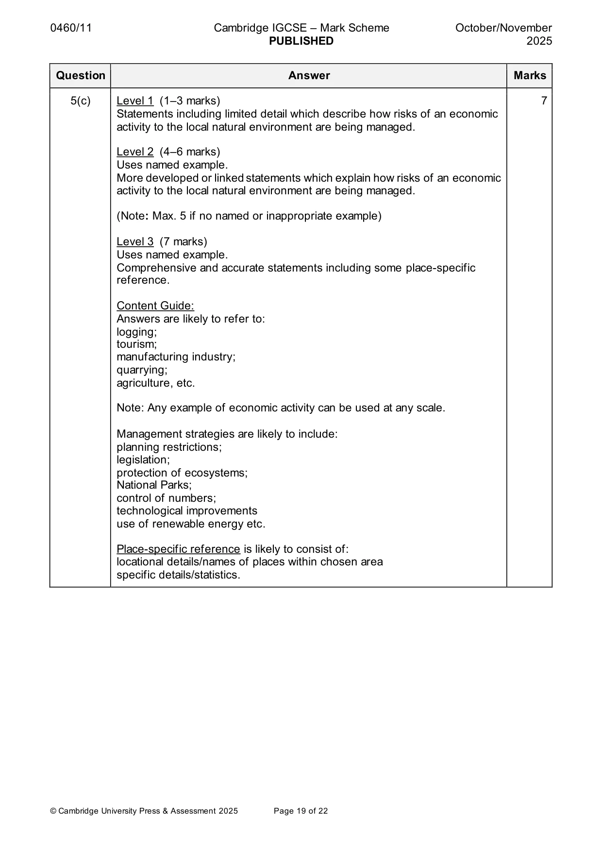 Mark scheme, page 19 of 22
