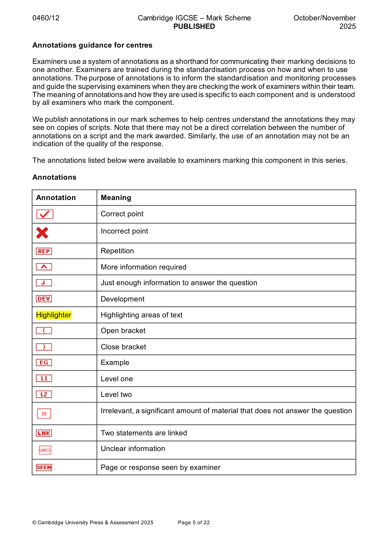 Mark scheme, page 5 of 22