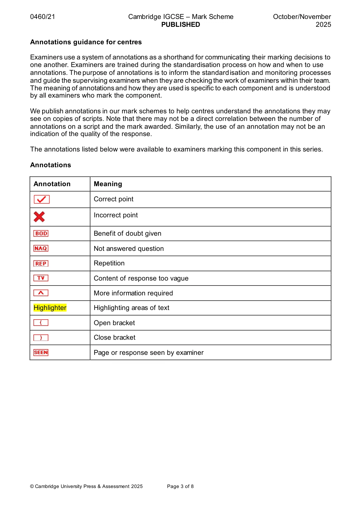 Mark scheme, page 3 of 8