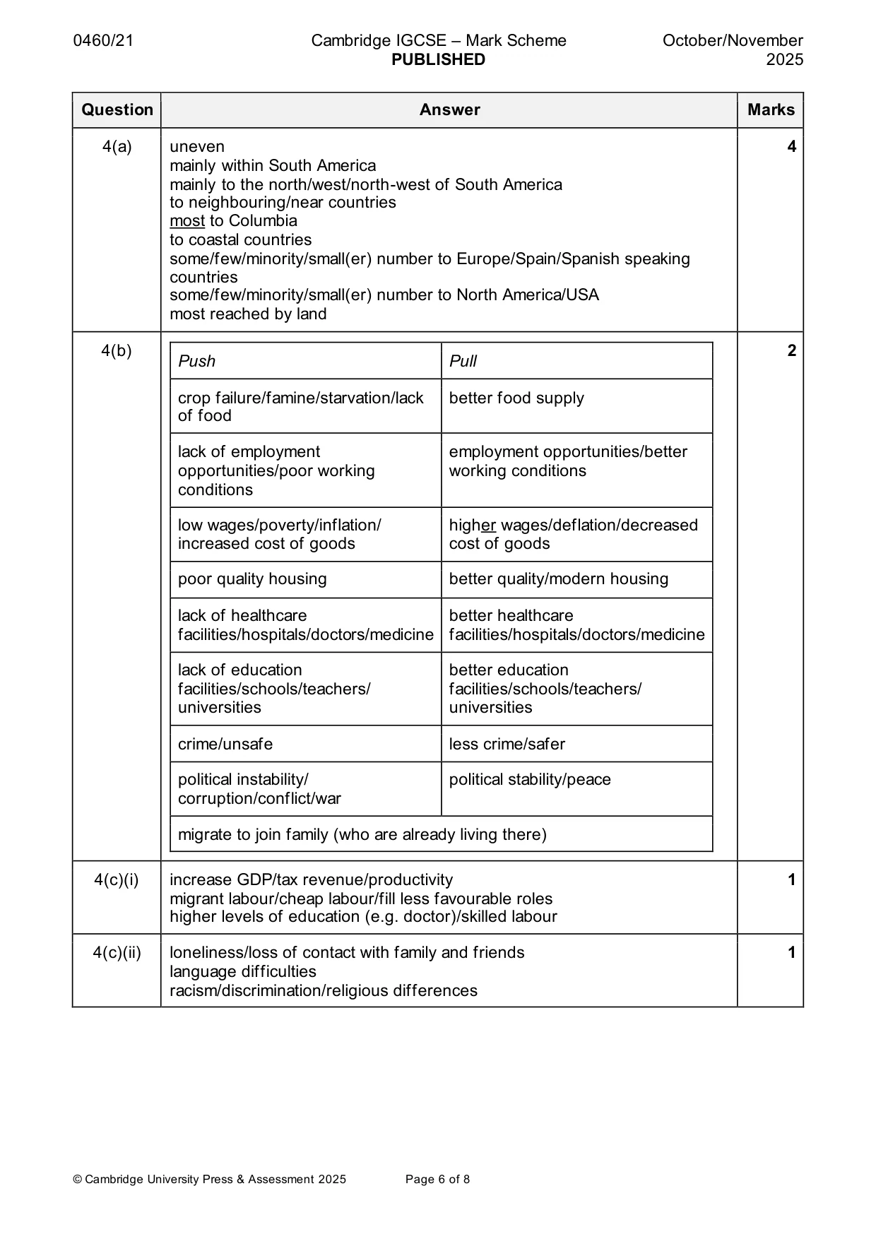 Mark scheme, page 6 of 8