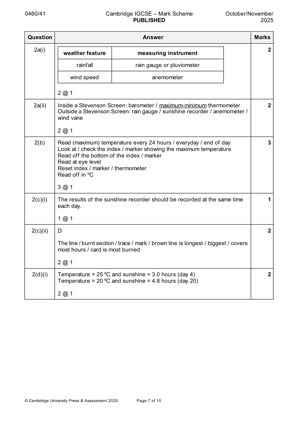 Mark scheme, page 7 of 10