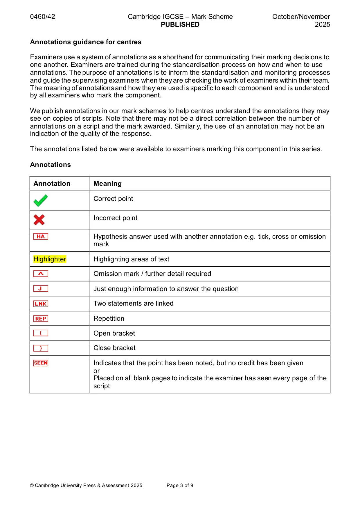 Mark scheme, page 3 of 9