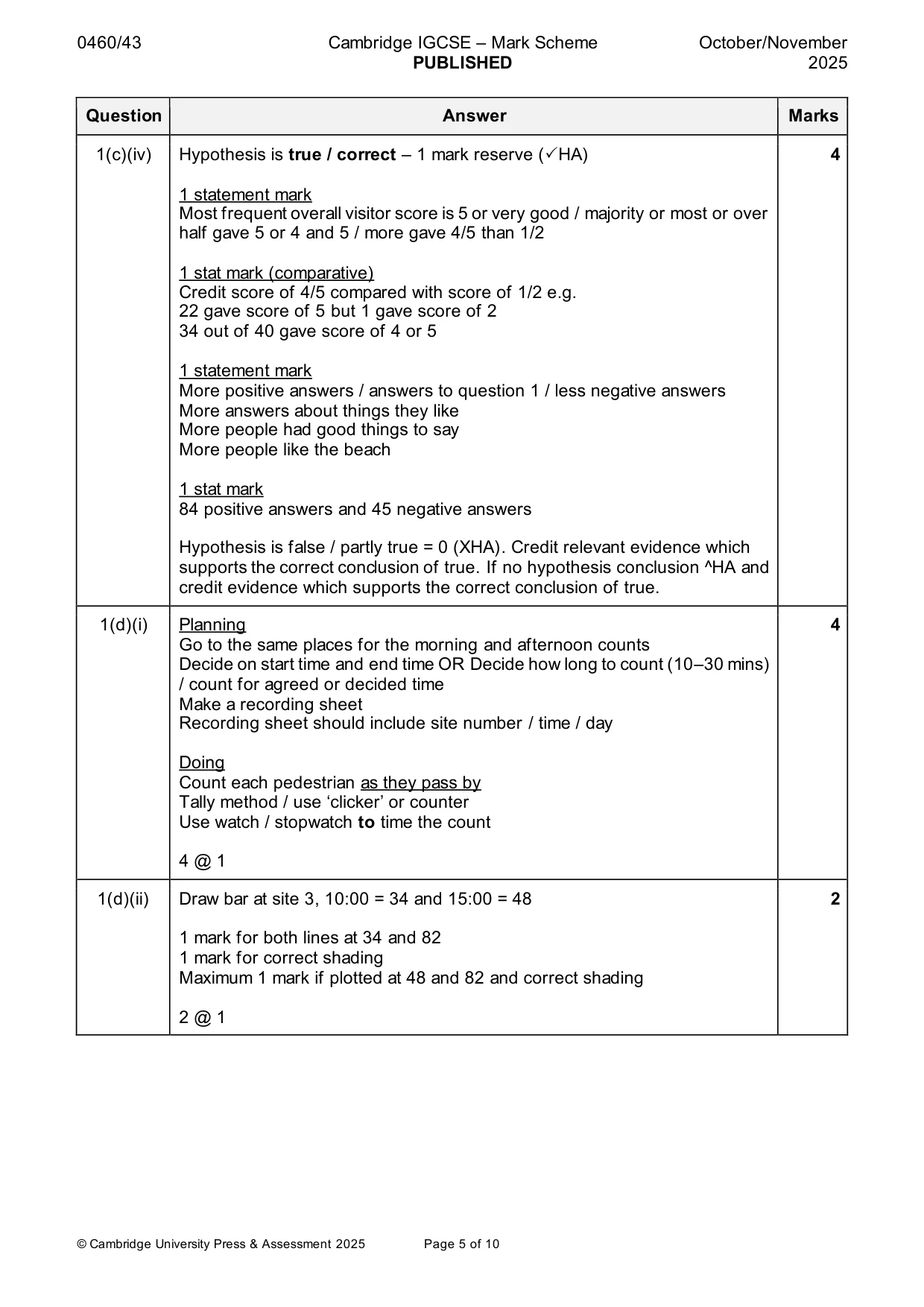 Mark scheme, page 5 of 10