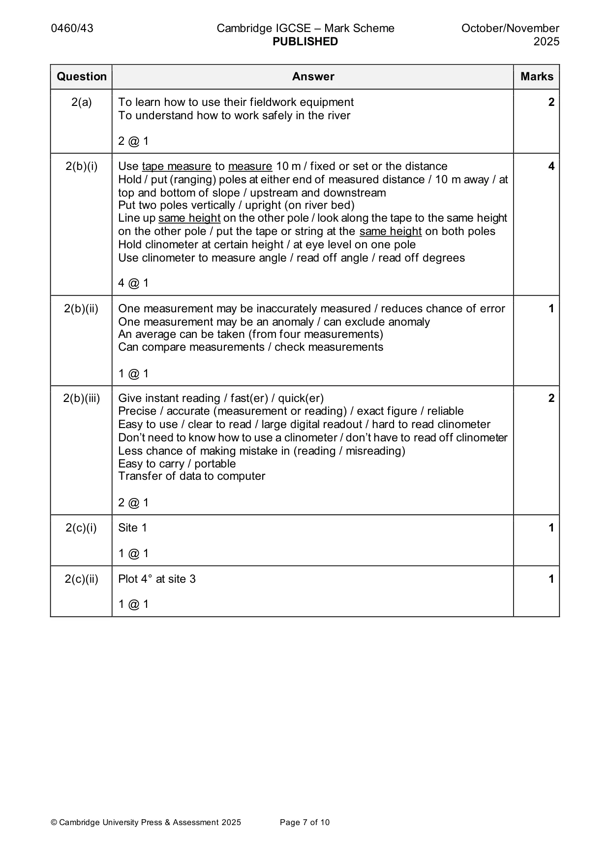 Mark scheme, page 7 of 10