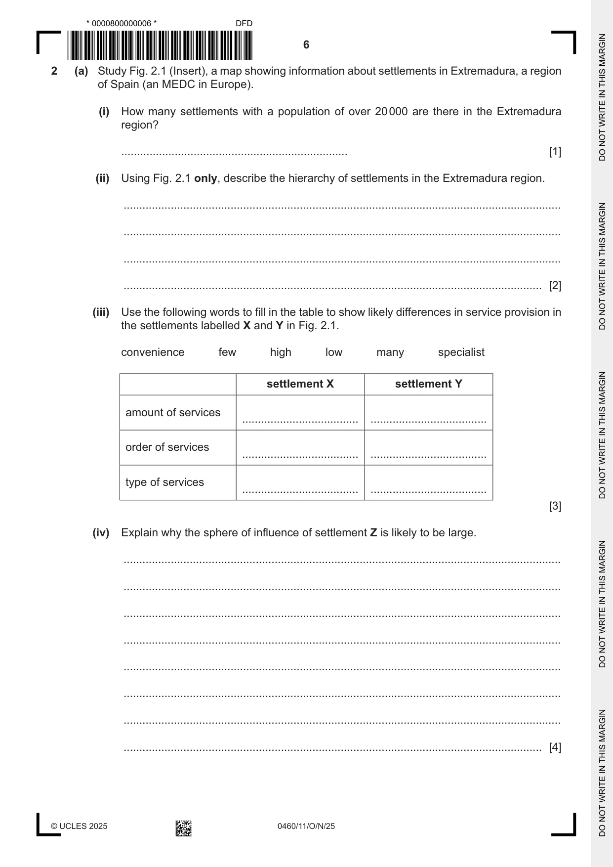 Cambridge IGCSE Geography 0460 2025 Oct/Nov Paper 1 · Variant 1 question paper, page 6 of 28