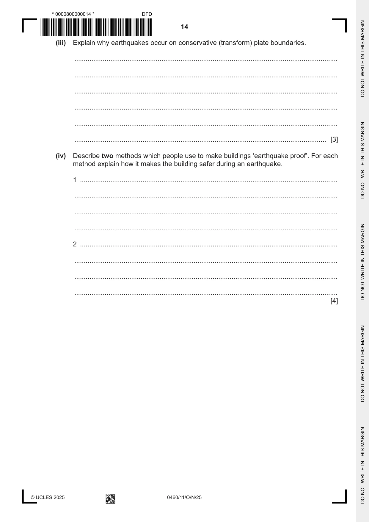 Cambridge IGCSE Geography 0460 2025 Oct/Nov Paper 1 · Variant 1 question paper, page 14 of 28