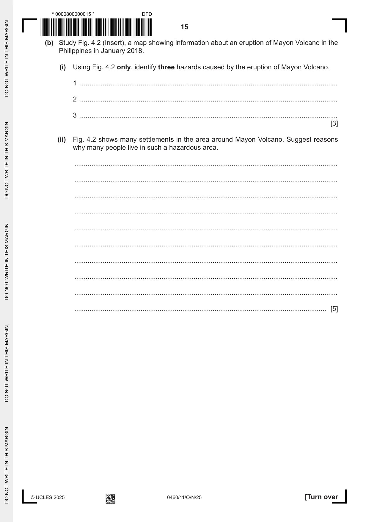 Cambridge IGCSE Geography 0460 2025 Oct/Nov Paper 1 · Variant 1 question paper, page 15 of 28