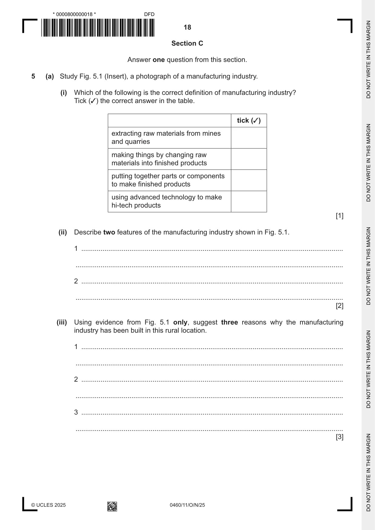 Cambridge IGCSE Geography 0460 2025 Oct/Nov Paper 1 · Variant 1 question paper, page 18 of 28