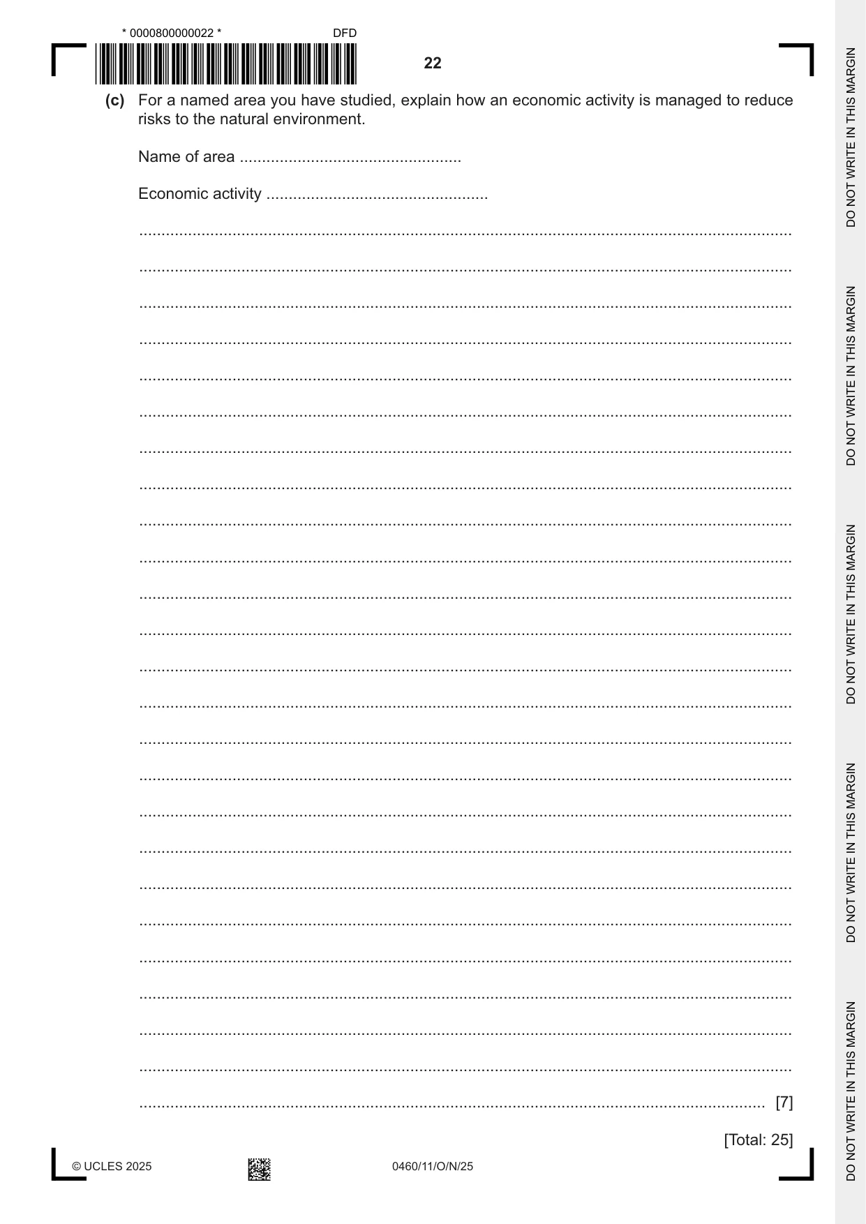 Cambridge IGCSE Geography 0460 2025 Oct/Nov Paper 1 · Variant 1 question paper, page 22 of 28