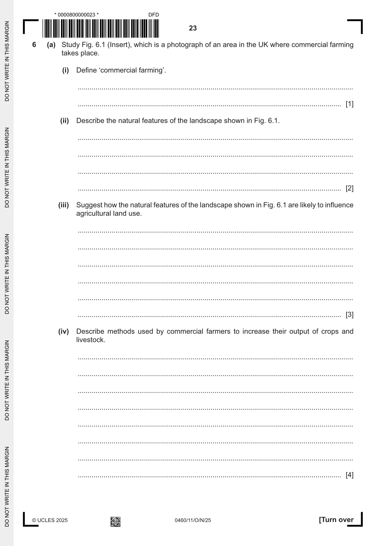 Cambridge IGCSE Geography 0460 2025 Oct/Nov Paper 1 · Variant 1 question paper, page 23 of 28