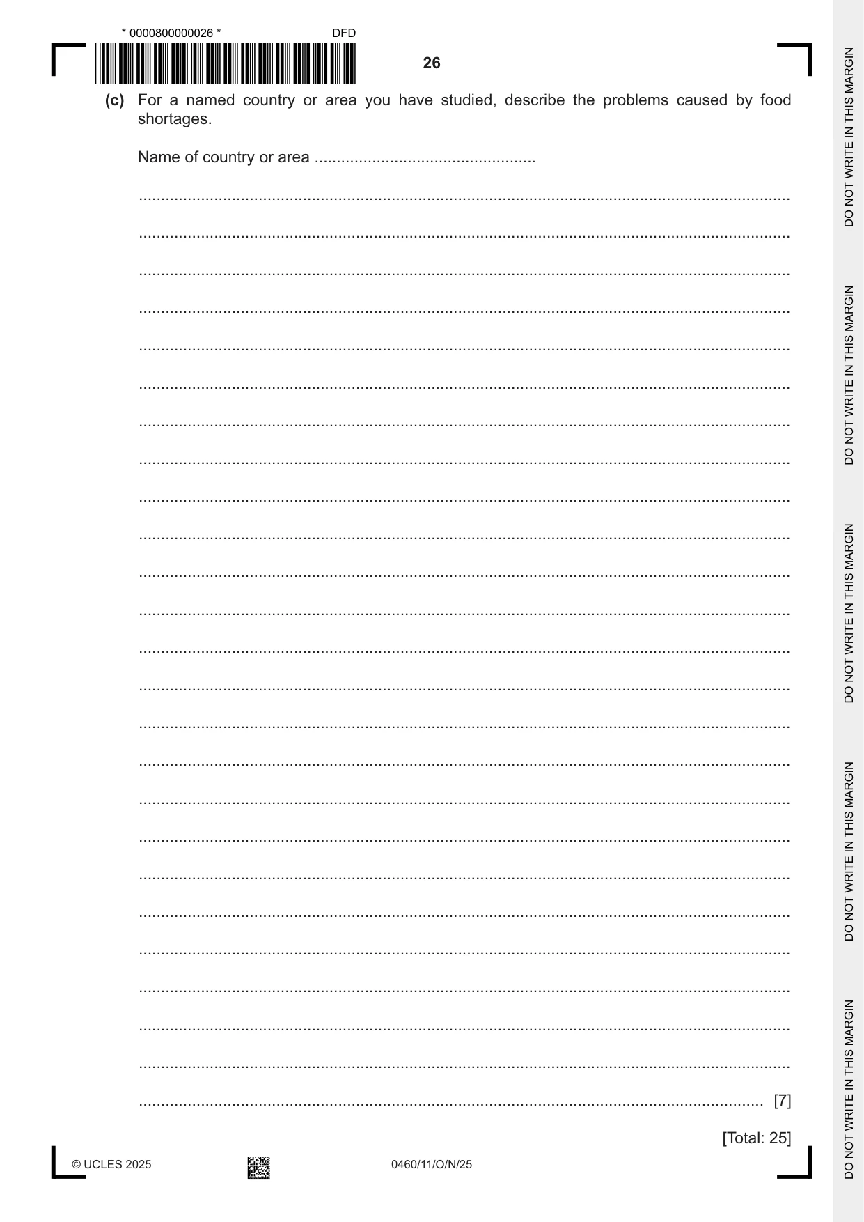 Cambridge IGCSE Geography 0460 2025 Oct/Nov Paper 1 · Variant 1 question paper, page 26 of 28