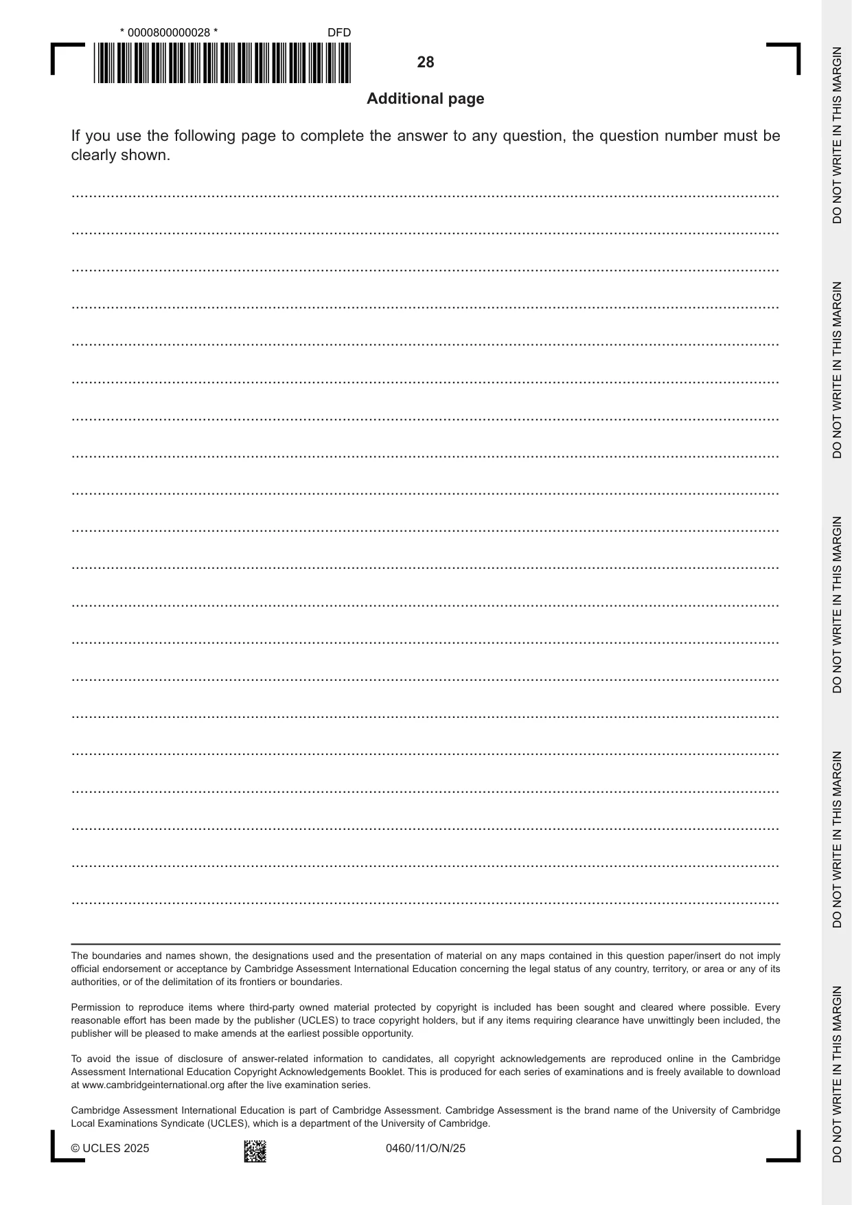 Cambridge IGCSE Geography 0460 2025 Oct/Nov Paper 1 · Variant 1 question paper, page 28 of 28