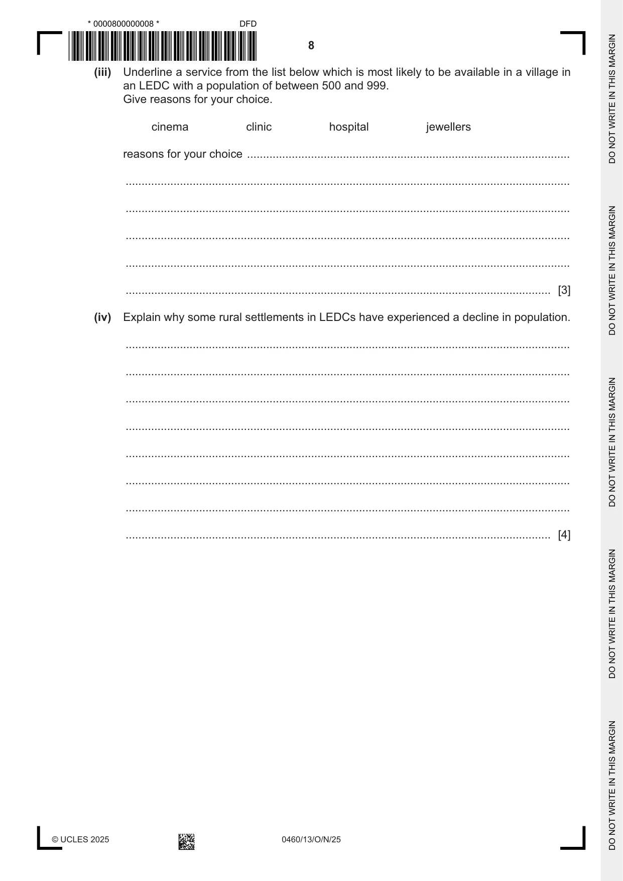 Cambridge IGCSE Geography 0460 2025 Oct/Nov Paper 1 · Variant 3 question paper, page 8 of 32