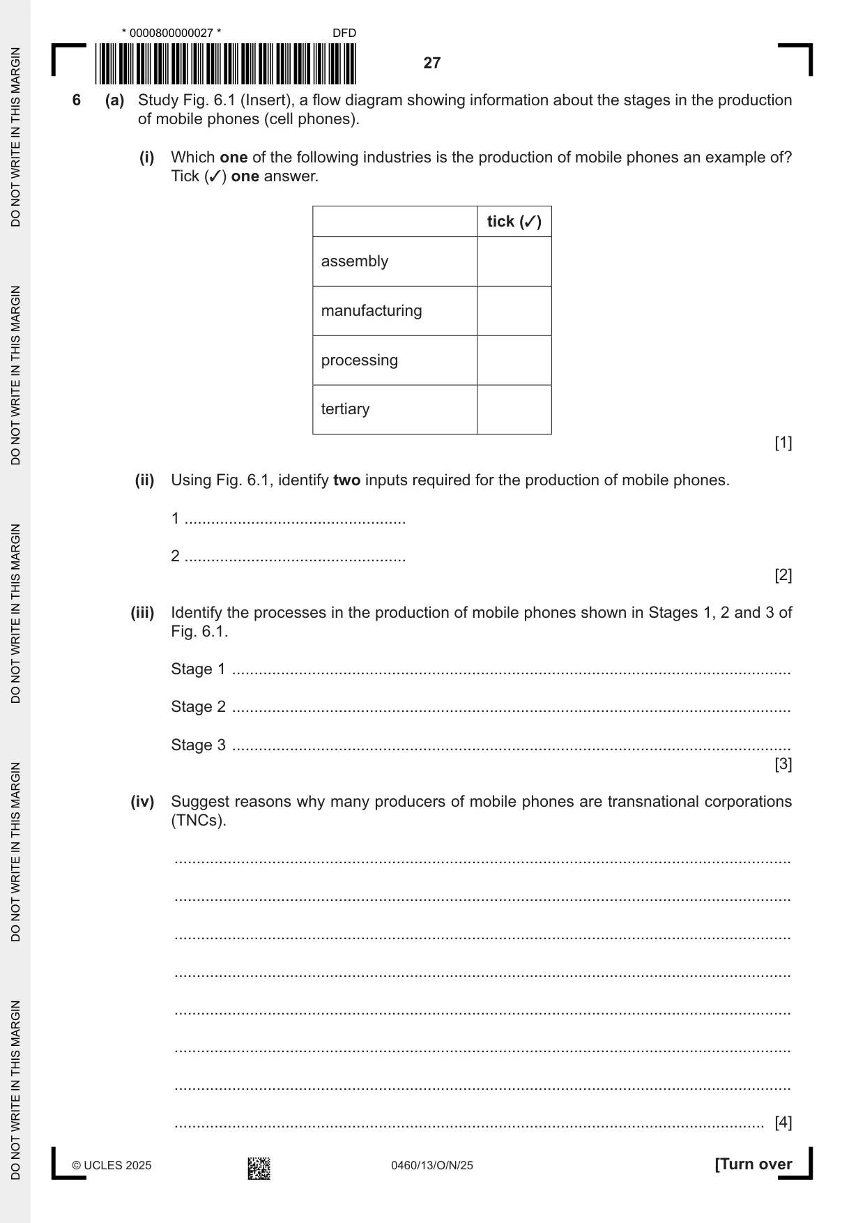 Cambridge IGCSE Geography 0460 2025 Oct/Nov Paper 1 · Variant 3 question paper, page 27 of 32