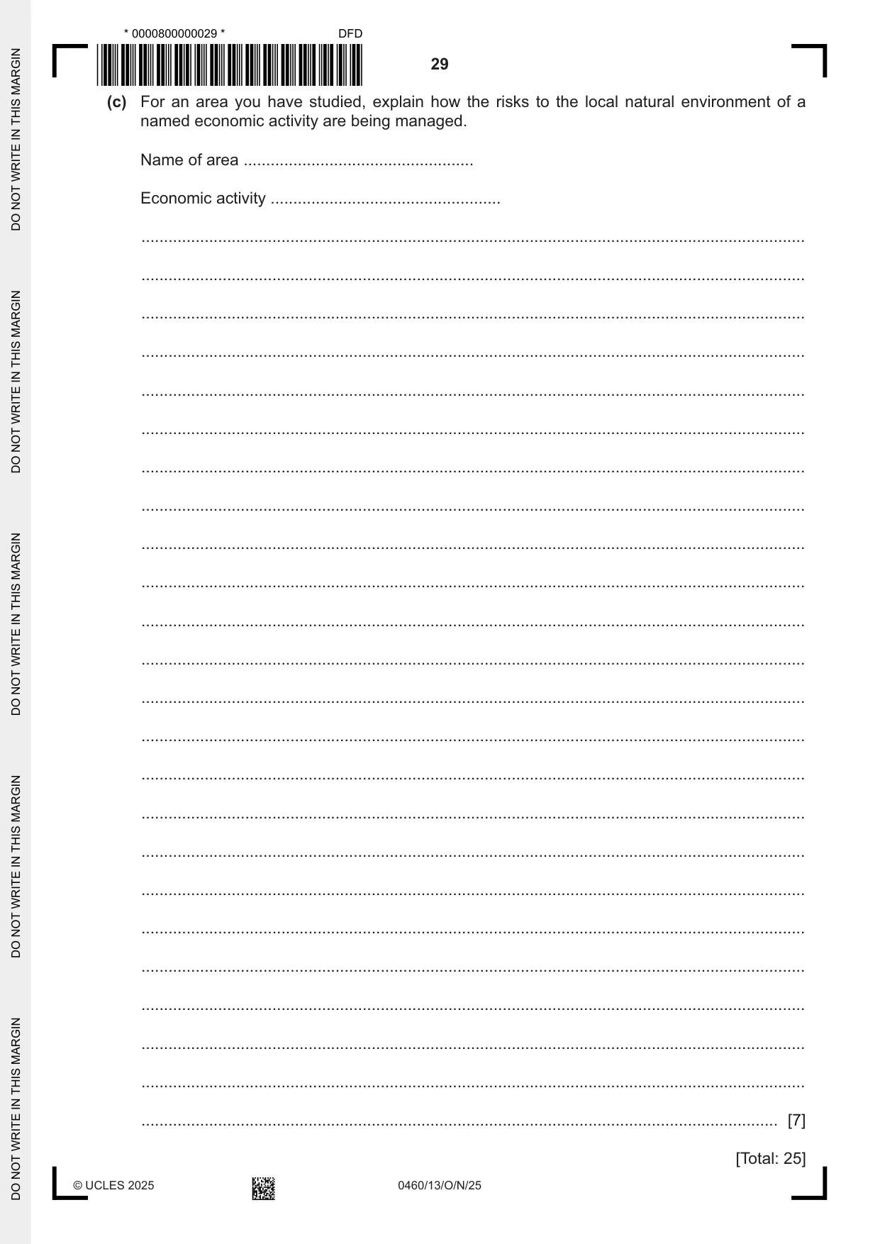 Cambridge IGCSE Geography 0460 2025 Oct/Nov Paper 1 · Variant 3 question paper, page 29 of 32