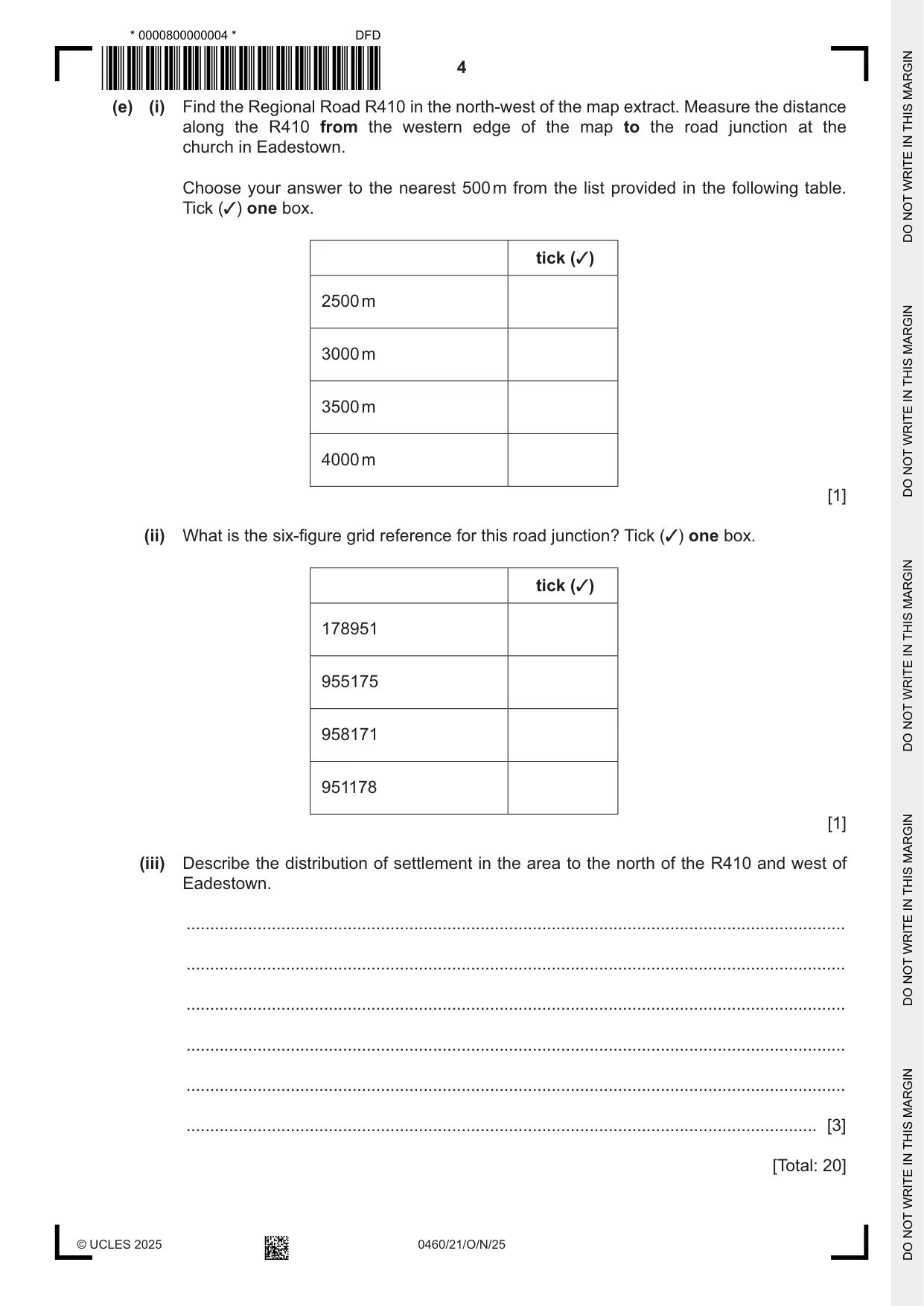Cambridge IGCSE Geography 0460 2025 Oct/Nov Paper 2 · Variant 1 question paper, page 4 of 20