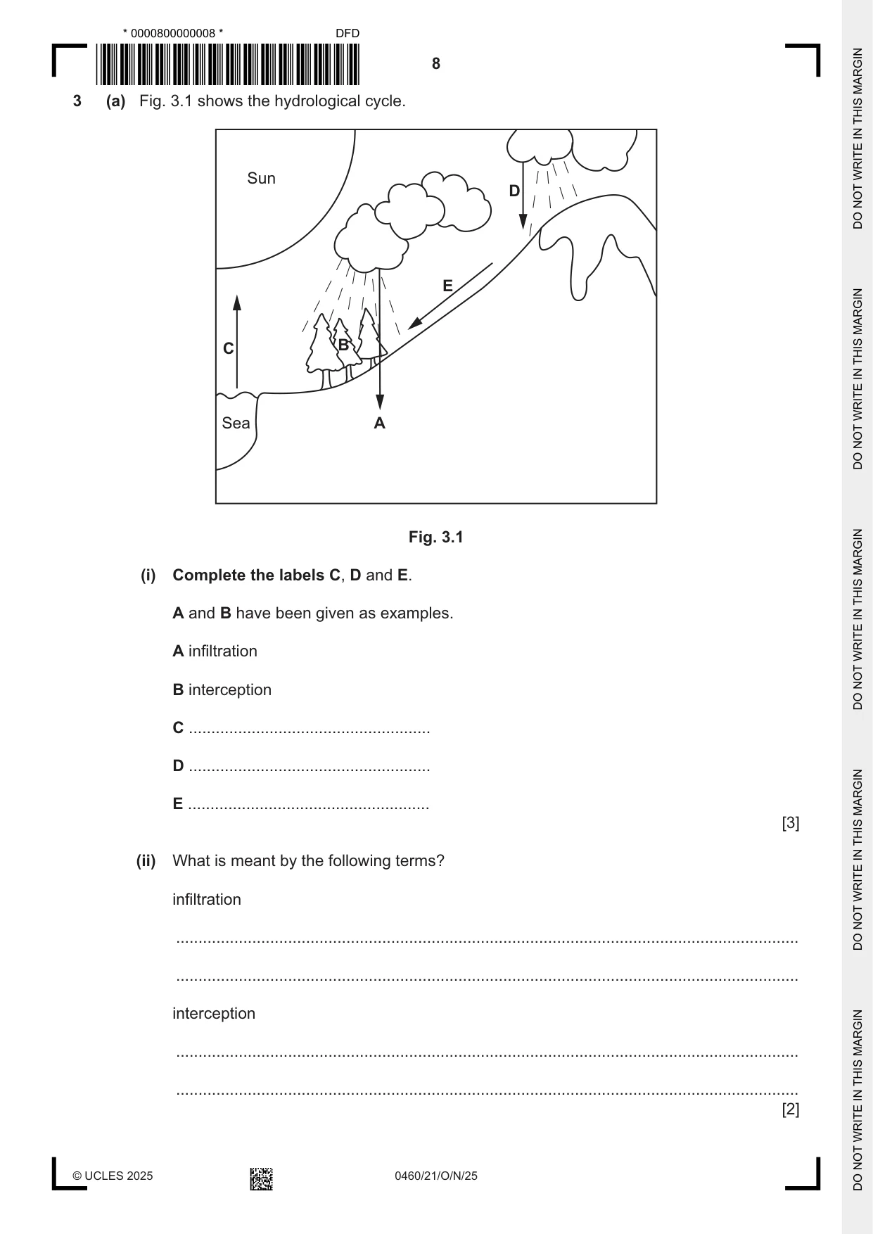 Cambridge IGCSE Geography 0460 2025 Oct/Nov Paper 2 · Variant 1 question paper, page 8 of 20