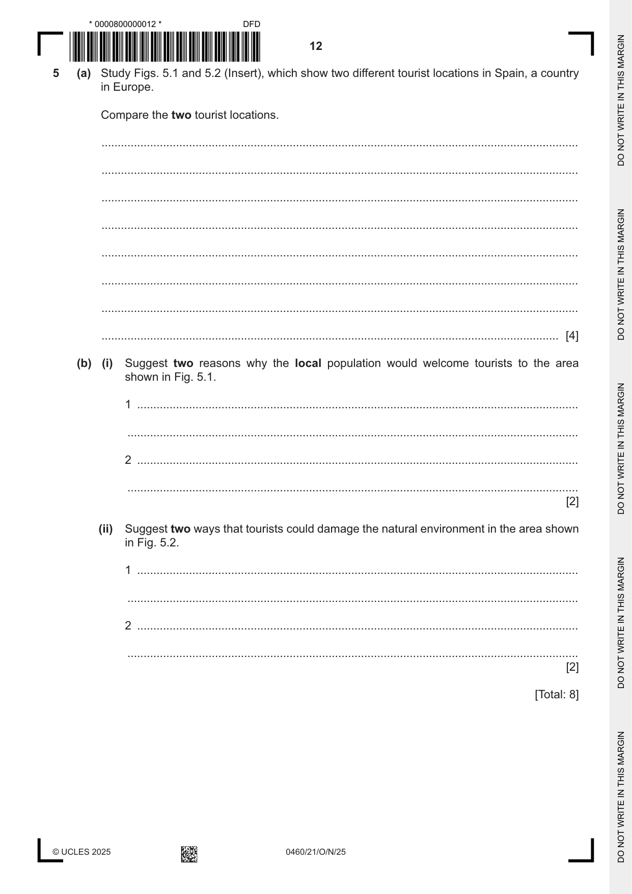 Cambridge IGCSE Geography 0460 2025 Oct/Nov Paper 2 · Variant 1 question paper, page 12 of 20