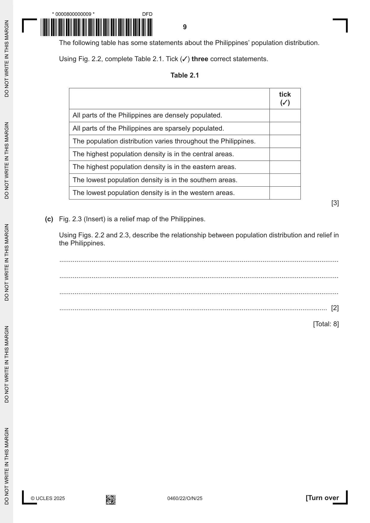 Cambridge IGCSE Geography 0460 2025 Oct/Nov Paper 2 · Variant 2 question paper, page 9 of 20
