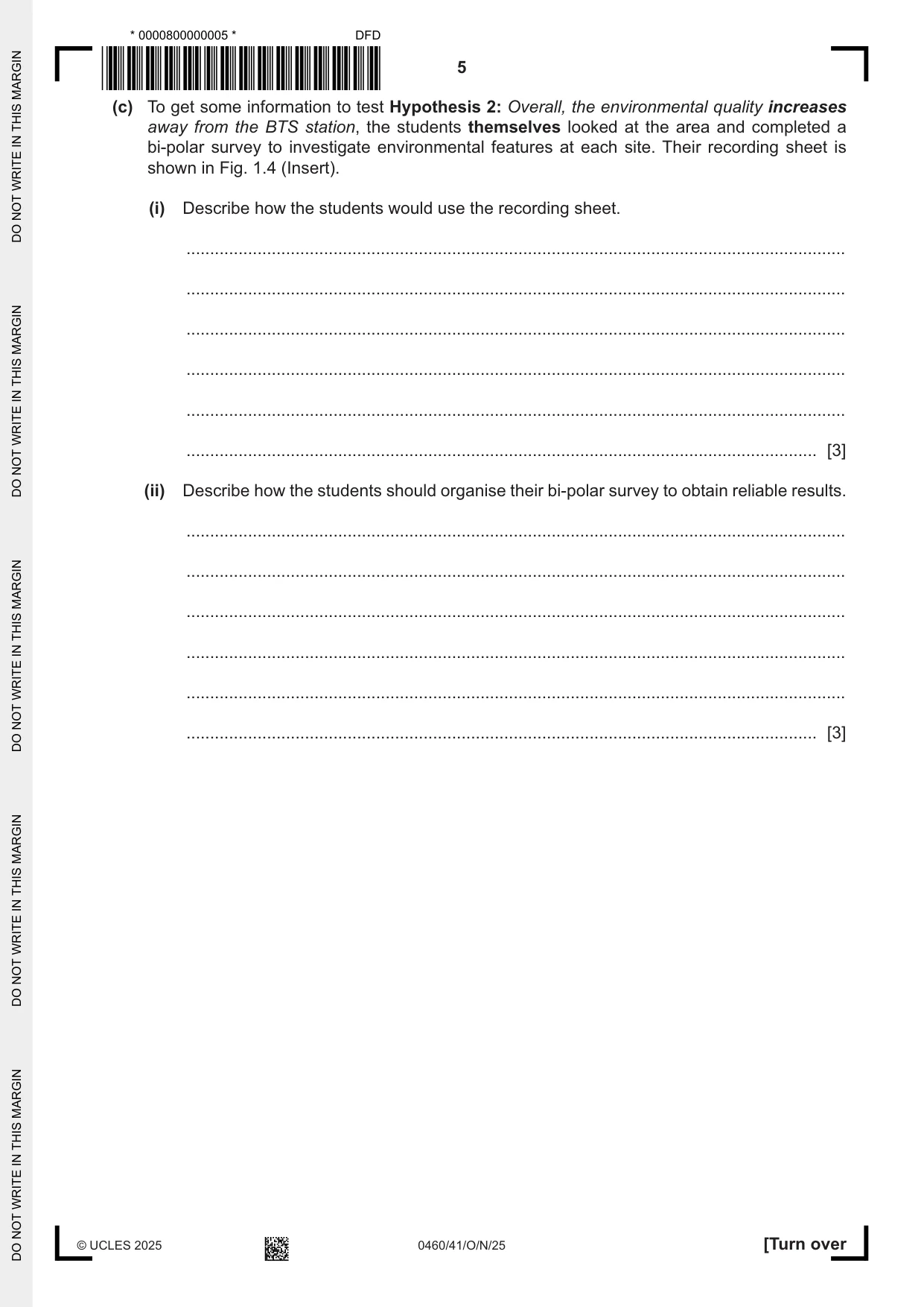 Cambridge IGCSE Geography 0460 2025 Oct/Nov Paper 4 · Variant 1 question paper, page 5 of 20