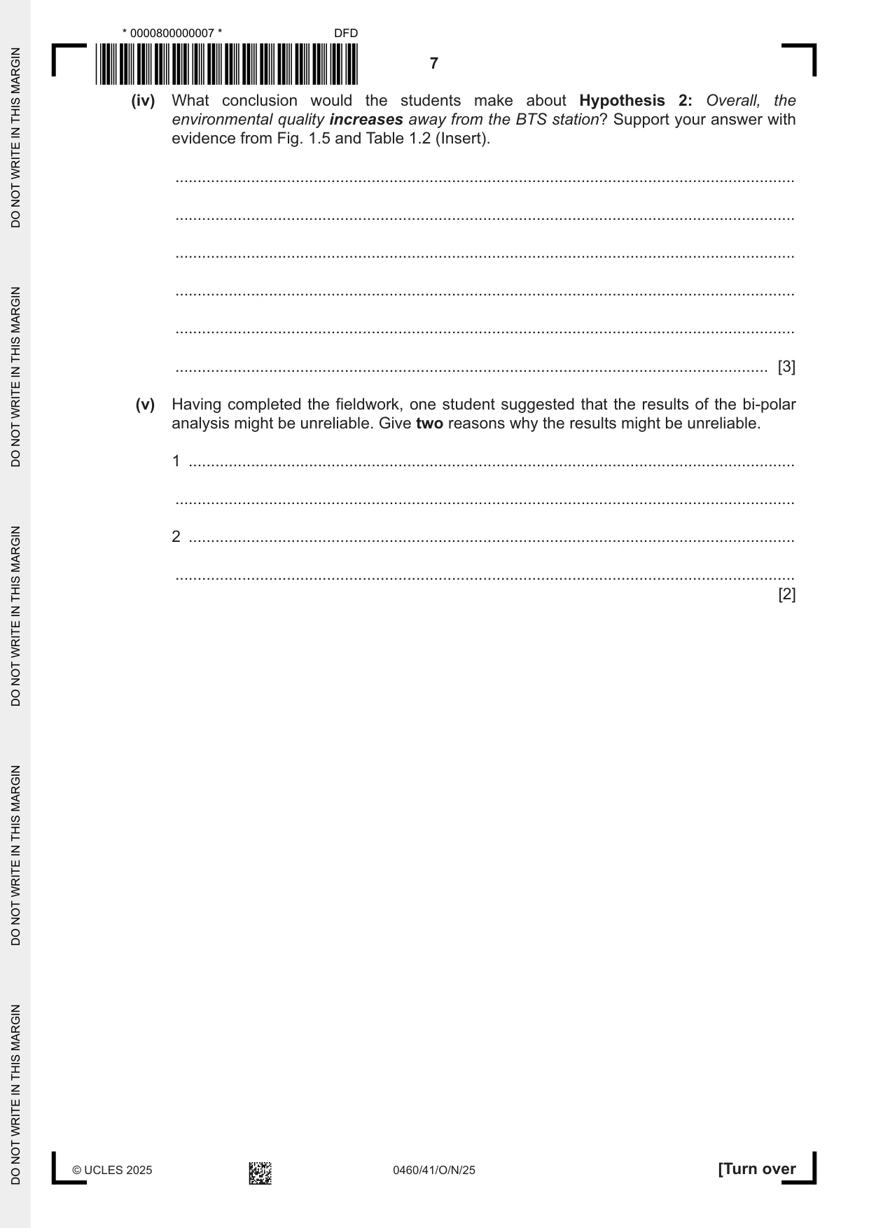 Cambridge IGCSE Geography 0460 2025 Oct/Nov Paper 4 · Variant 1 question paper, page 7 of 20