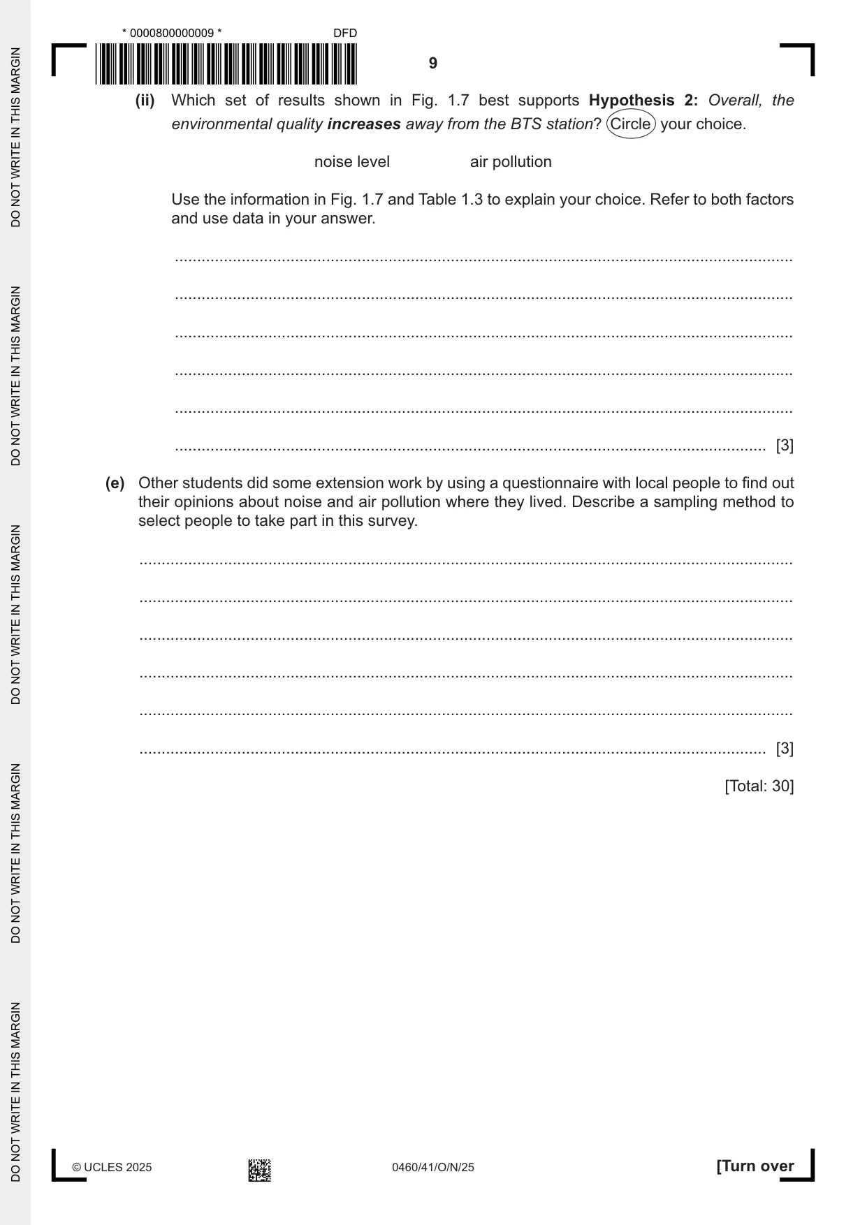 Cambridge IGCSE Geography 0460 2025 Oct/Nov Paper 4 · Variant 1 question paper, page 9 of 20