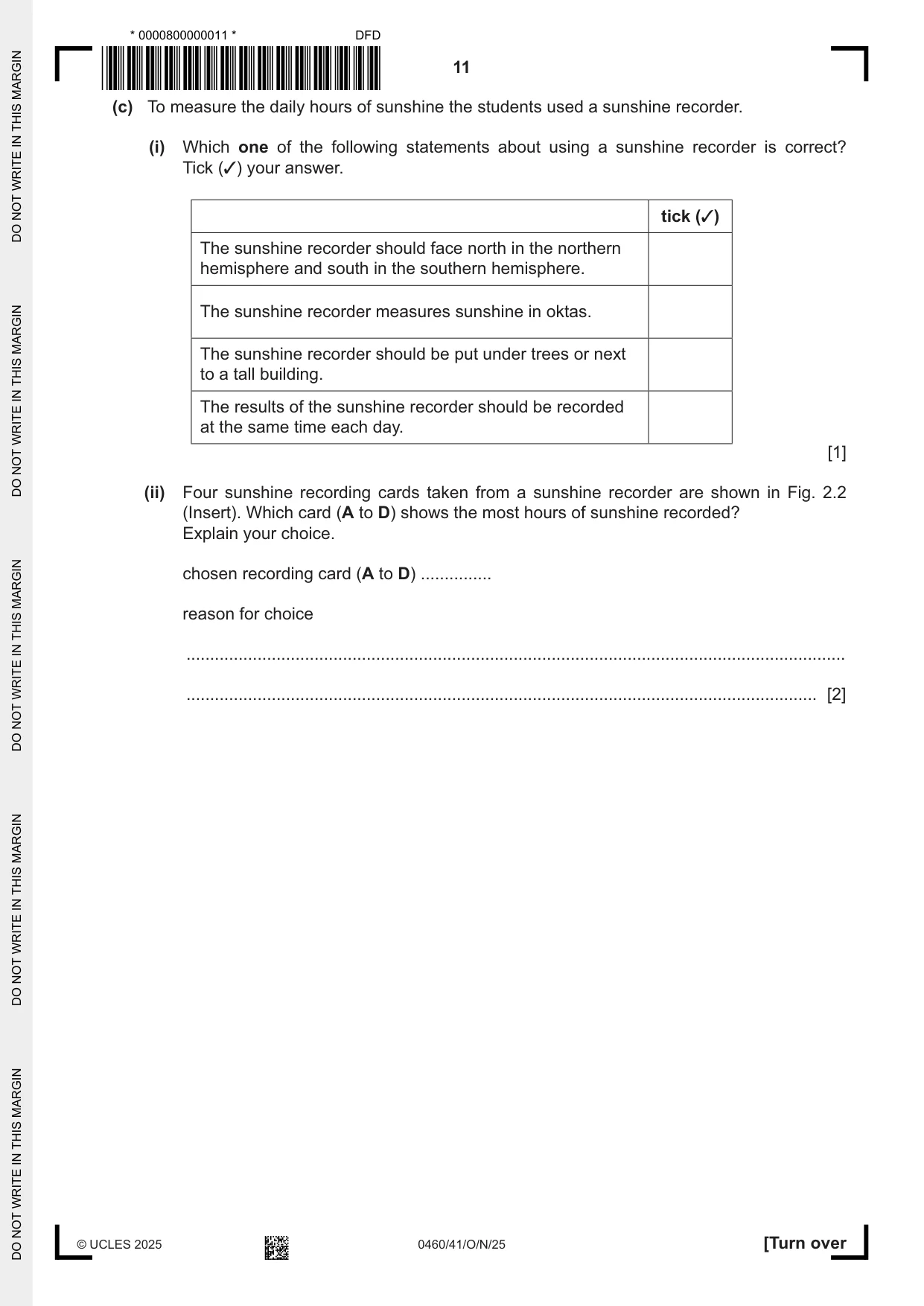 Cambridge IGCSE Geography 0460 2025 Oct/Nov Paper 4 · Variant 1 question paper, page 11 of 20