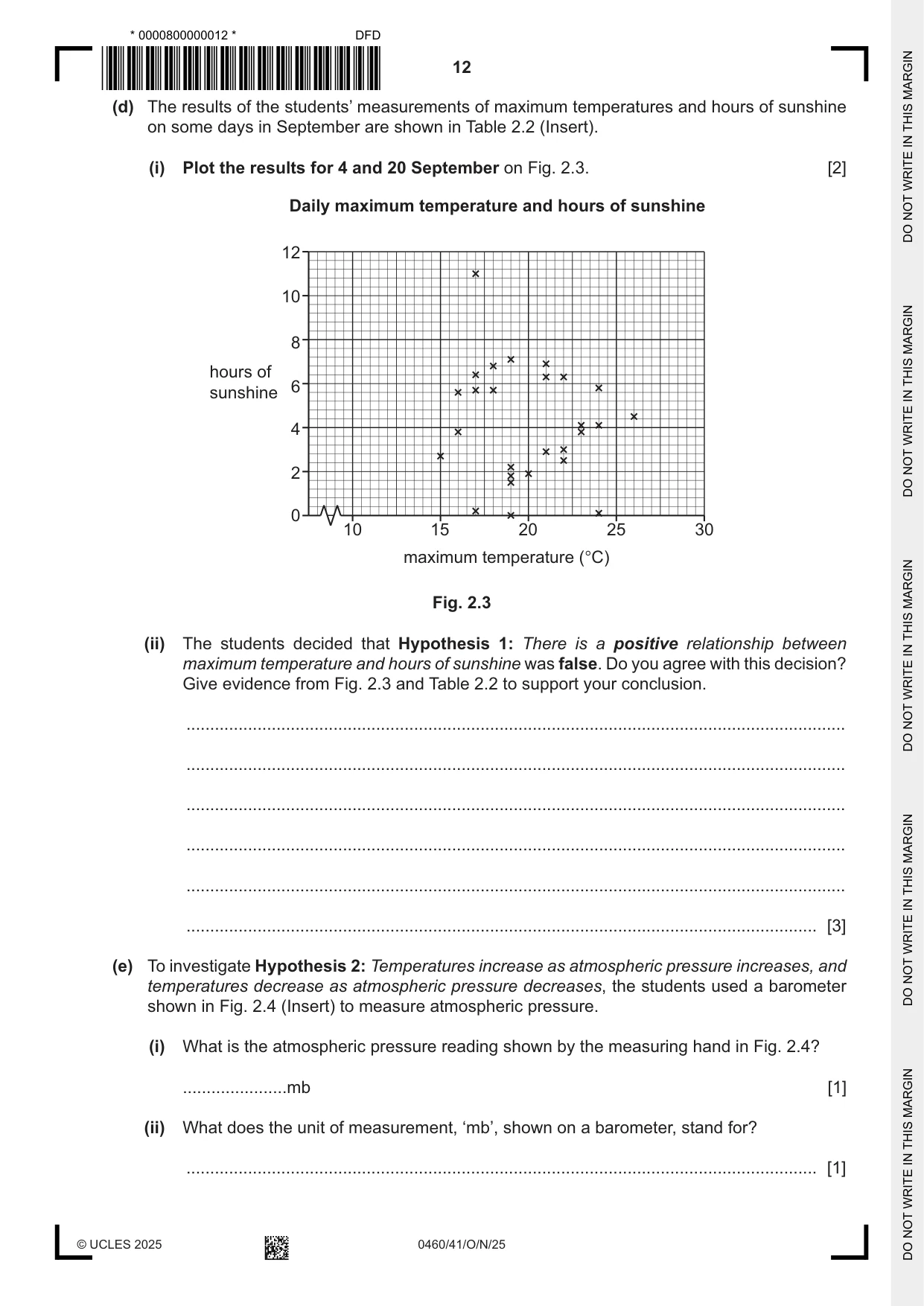 Cambridge IGCSE Geography 0460 2025 Oct/Nov Paper 4 · Variant 1 question paper, page 12 of 20