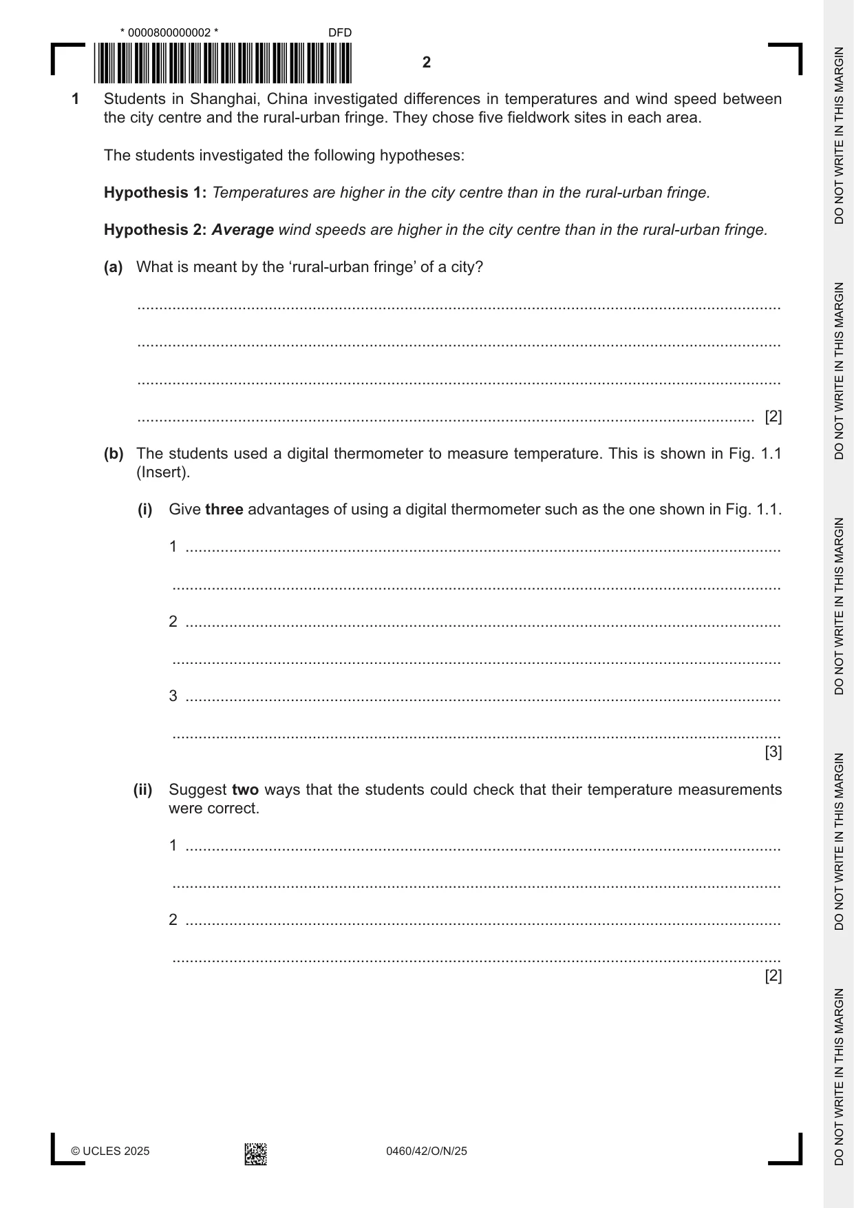 Cambridge IGCSE Geography 0460 2025 Oct/Nov Paper 4 · Variant 2 question paper, page 2 of 16