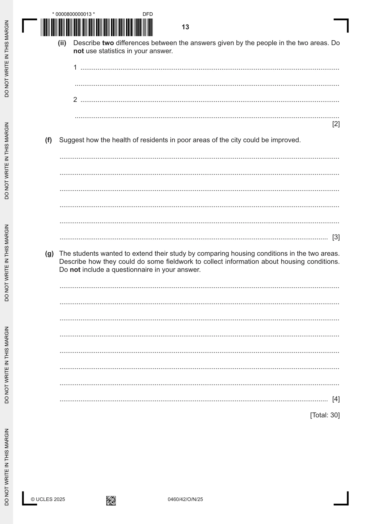 Cambridge IGCSE Geography 0460 2025 Oct/Nov Paper 4 · Variant 2 question paper, page 13 of 16