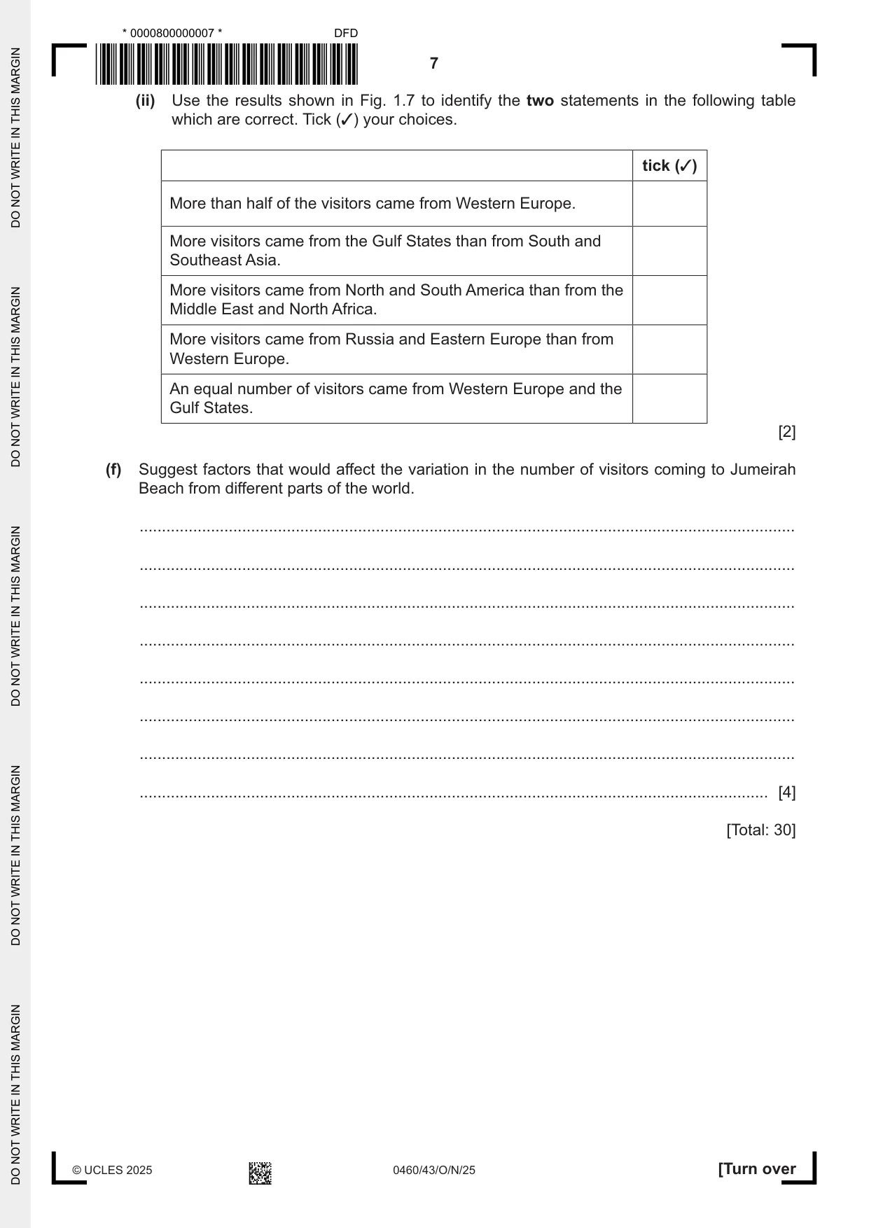 Cambridge IGCSE Geography 0460 2025 Oct/Nov Paper 4 · Variant 3 question paper, page 7 of 16