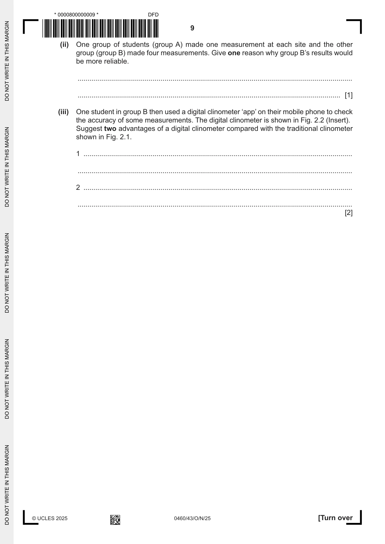 Cambridge IGCSE Geography 0460 2025 Oct/Nov Paper 4 · Variant 3 question paper, page 9 of 16