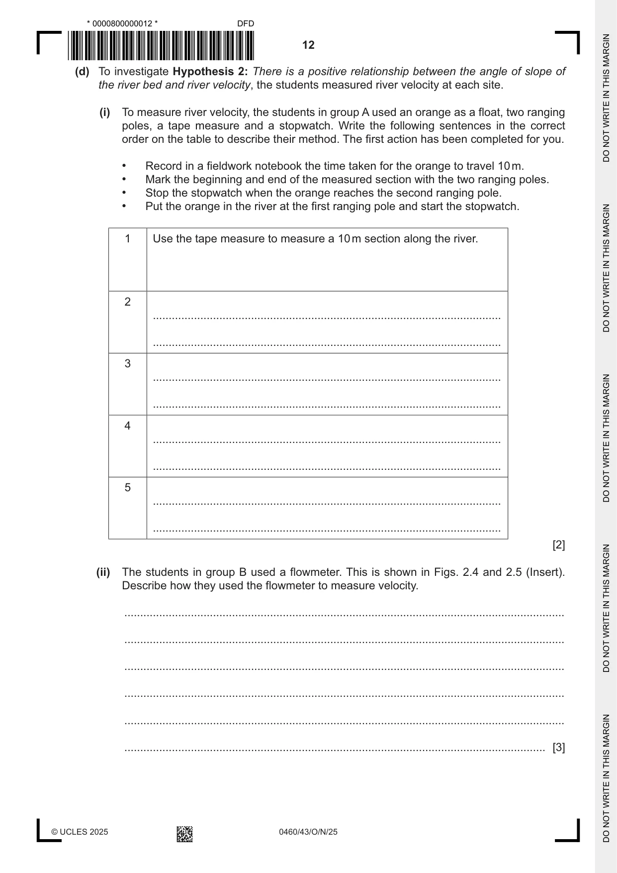 Cambridge IGCSE Geography 0460 2025 Oct/Nov Paper 4 · Variant 3 question paper, page 12 of 16